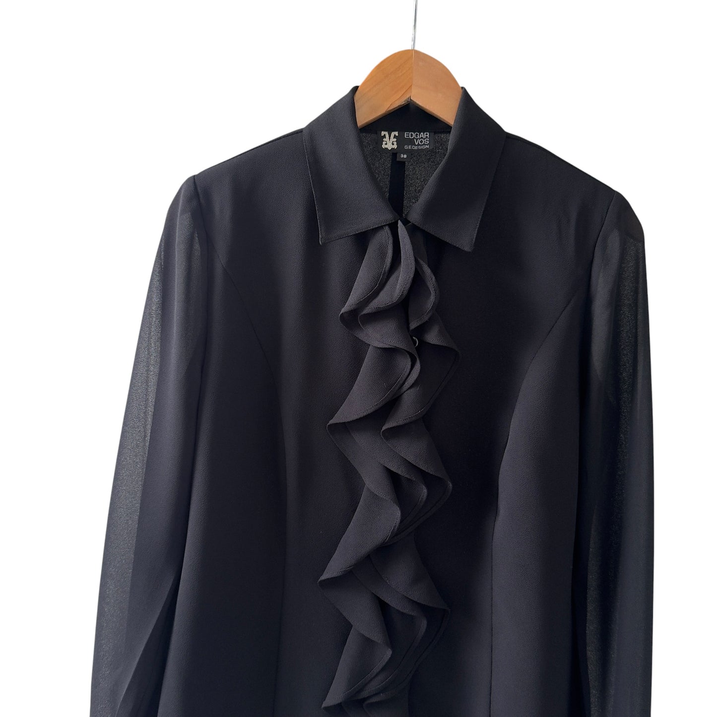 EDGAR VOS Vintage Black Ruffled Long Sleeves Jacket/Blouse.