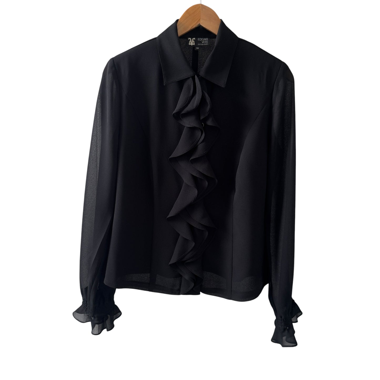 EDGAR VOS Vintage Black Ruffled Long Sleeves Jacket/Blouse.