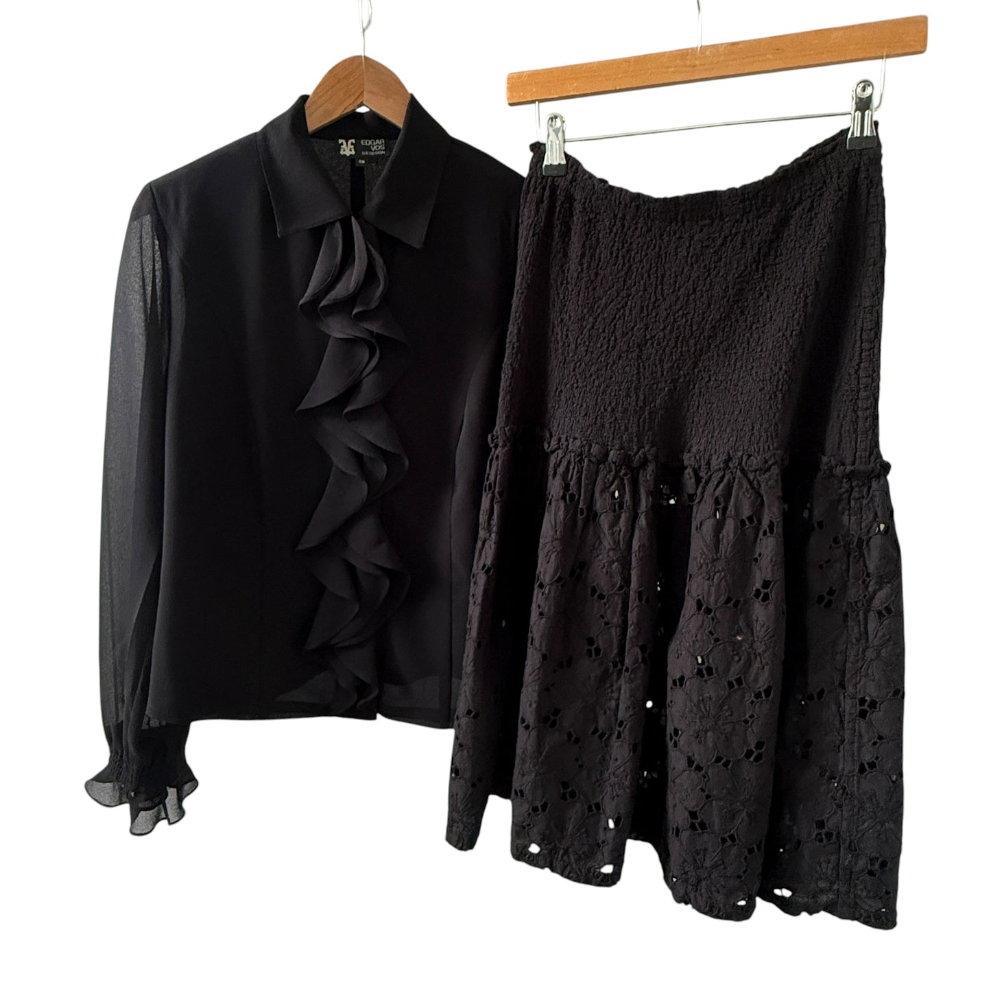 EDGAR VOS Vintage Black Ruffled Long Sleeves Jacket/Blouse.