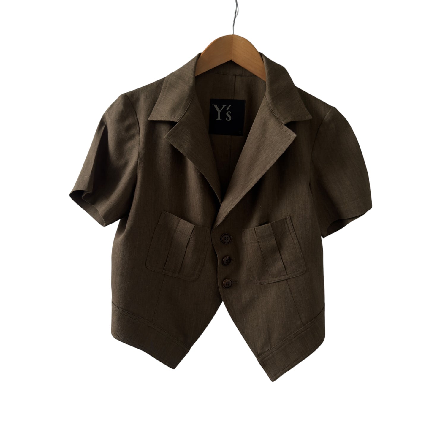 Y’s (YOHJI YAMAMOTO) Vintage Khaki Green Short Sleeve Lightweight Jacket.