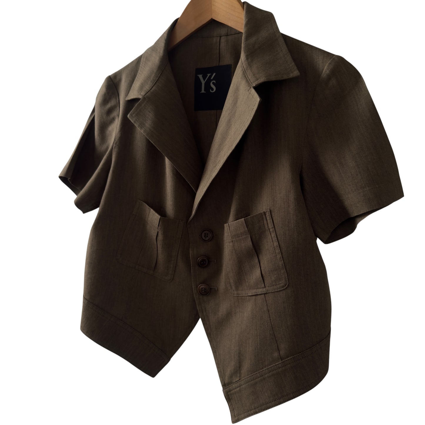 Y’s (YOHJI YAMAMOTO) Vintage Khaki Green Short Sleeve Lightweight Jacket.