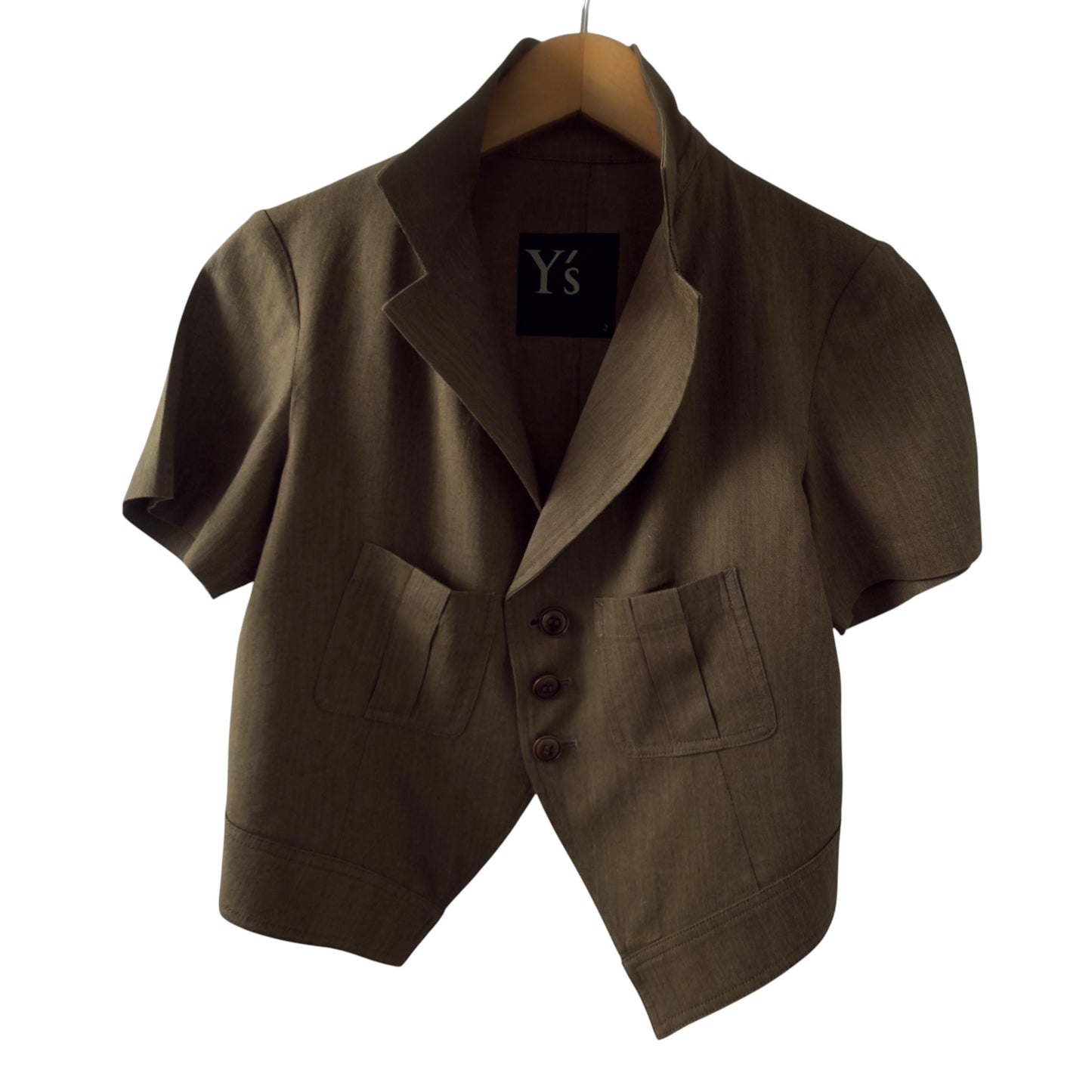Y’s (YOHJI YAMAMOTO) Vintage Khaki Green Short Sleeve Lightweight Jacket.