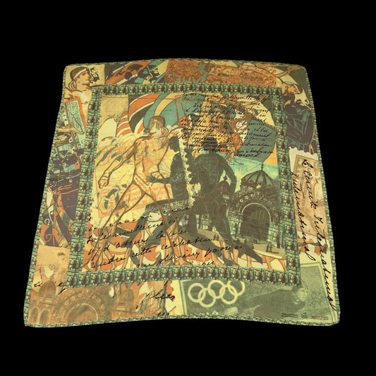 (rare) Vintage Lime Green Novelty Crepe Silk Scarf (1999 Year of Centenary of The Olympic Games)