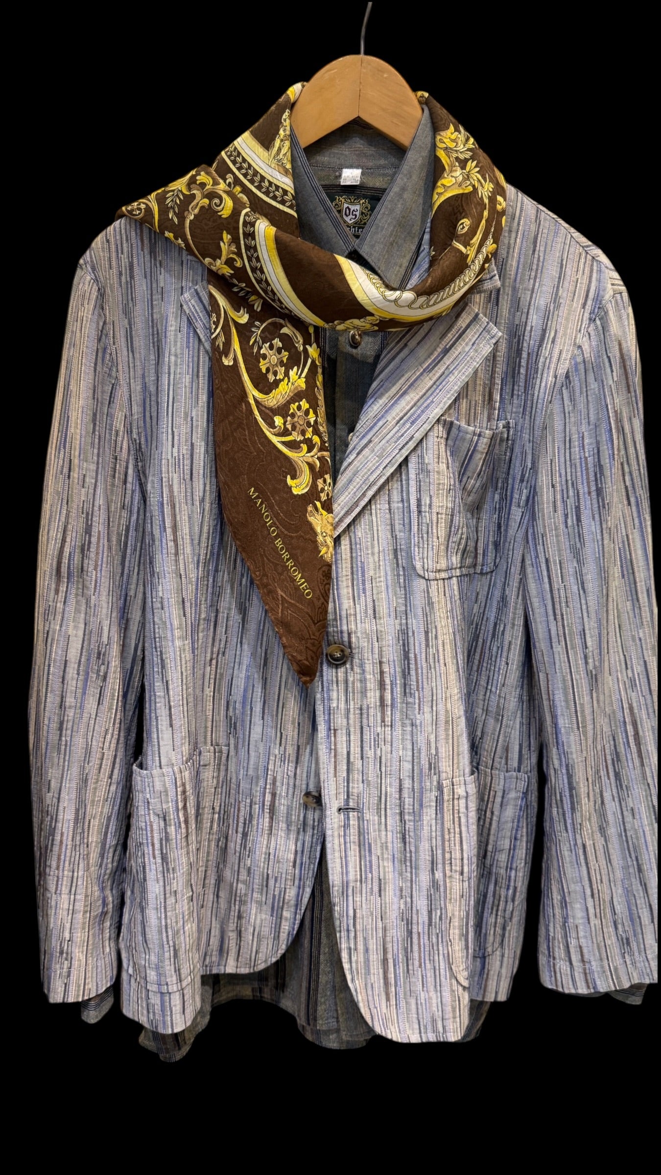 MANOLO BORROMEO vintage crepe silk jacquard scarf.