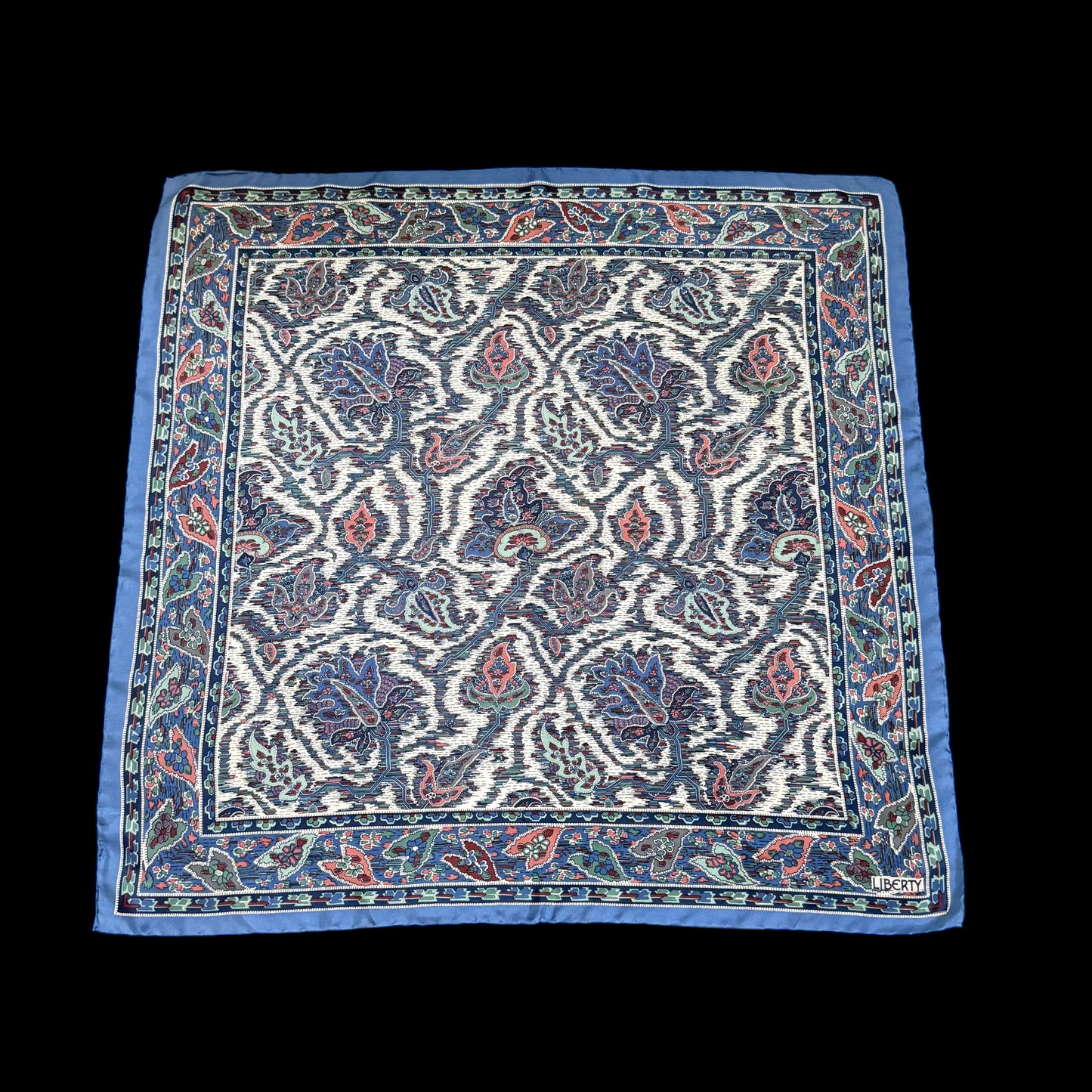 LIBERTY Vintage Purple Blue Floral Silk Neckerchief Scarf (69 cm by 68 cm) hand rolled hem