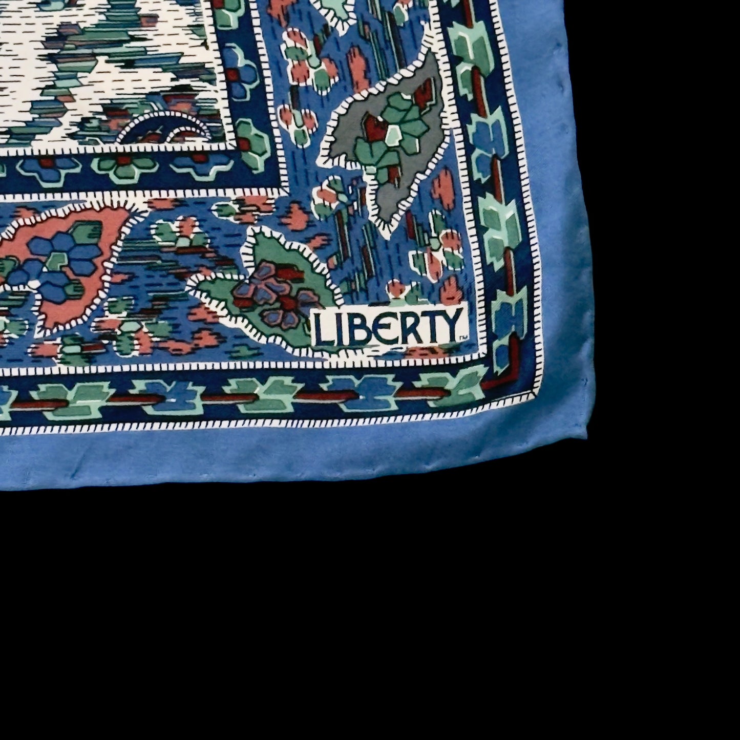 LIBERTY Vintage Purple Blue Floral Silk Neckerchief Scarf (69 cm by 68 cm) hand rolled hem