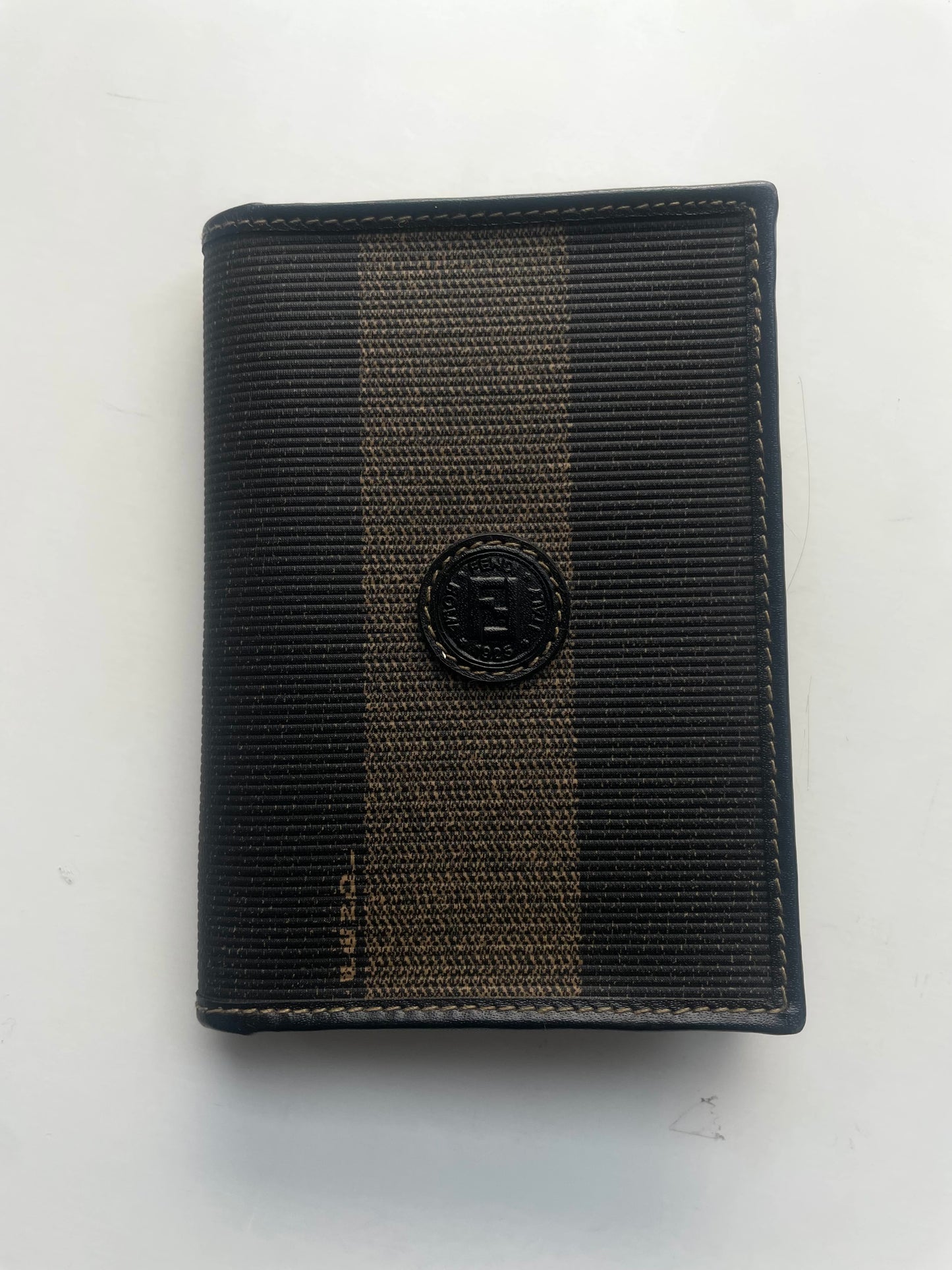 FENDI Vintage Unisex Black/Khaki Striped Card Case.