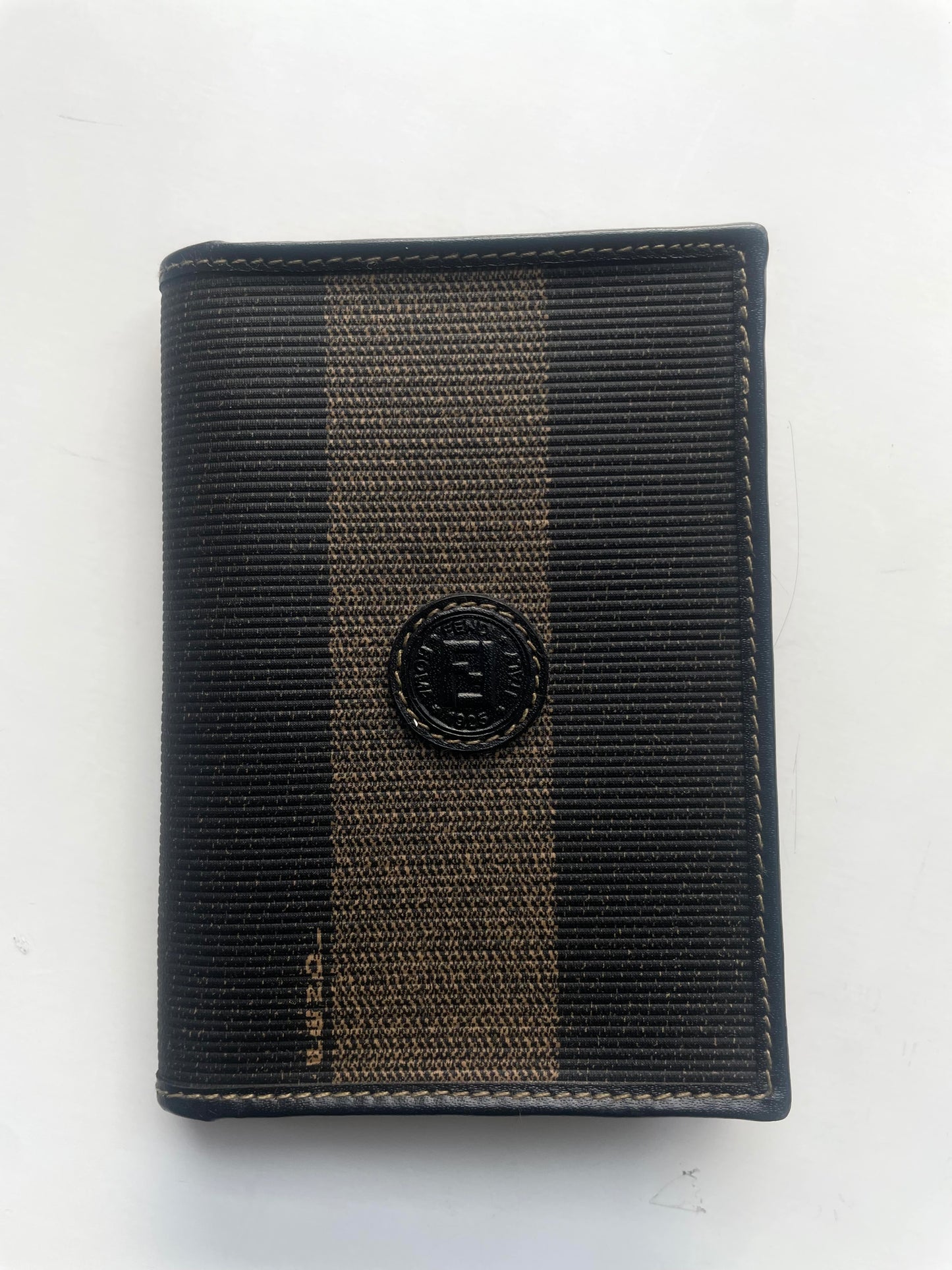 FENDI Vintage Unisex Black/Khaki Striped Card Case.