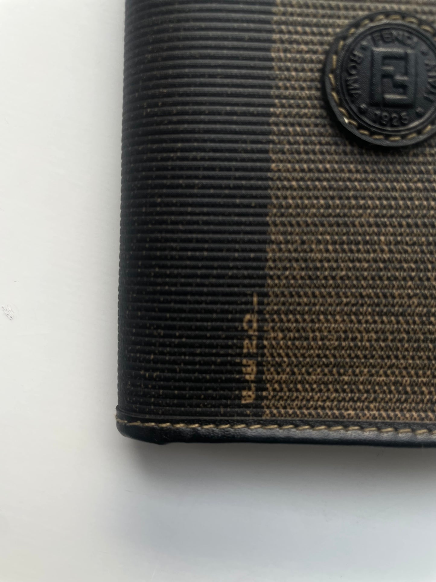 FENDI Vintage Unisex Black/Khaki Striped Card Case.