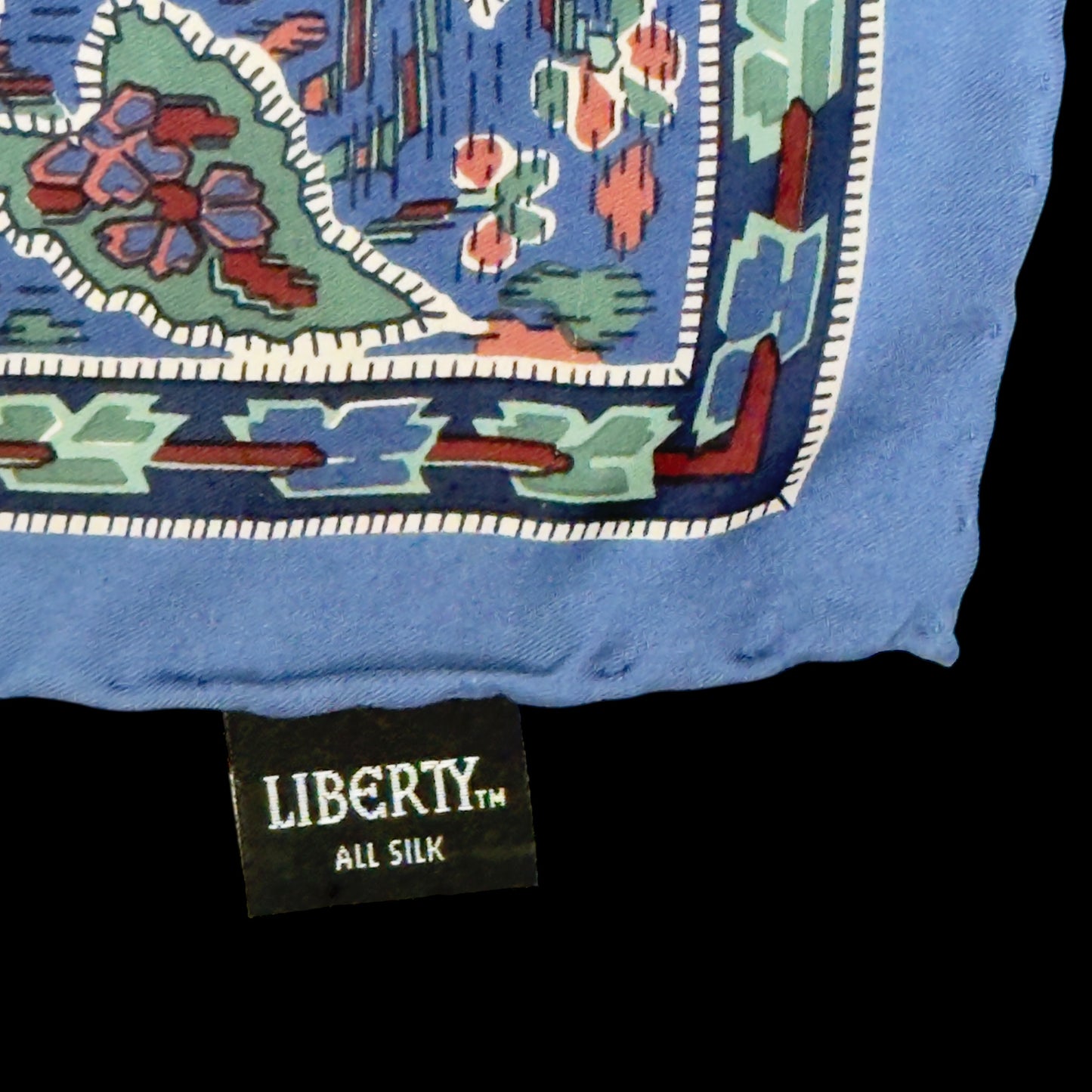 LIBERTY Vintage Purple Blue Floral Silk Neckerchief Scarf (69 cm by 68 cm) hand rolled hem
