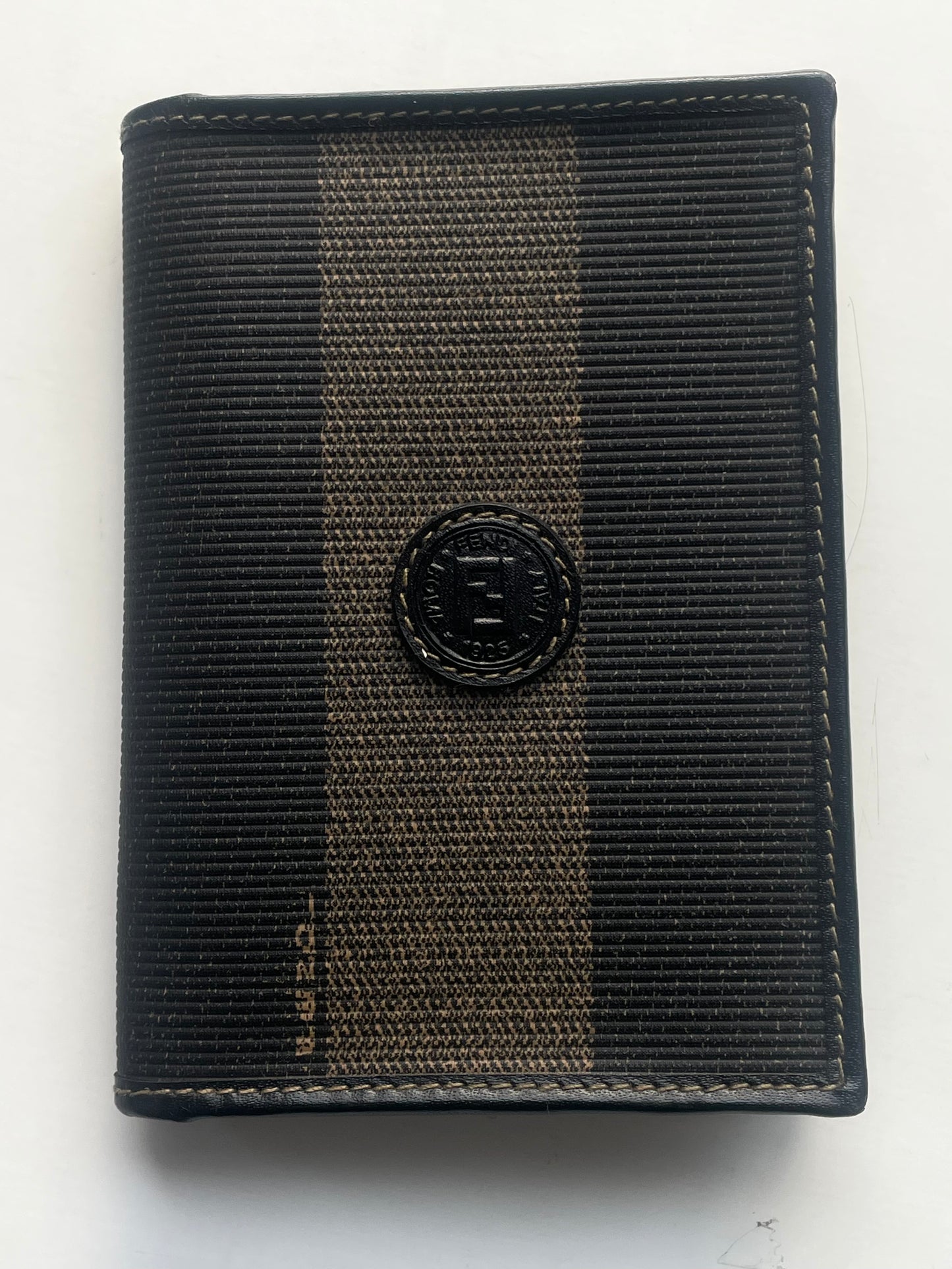 FENDI Vintage Unisex Black/Khaki Striped Card Case.