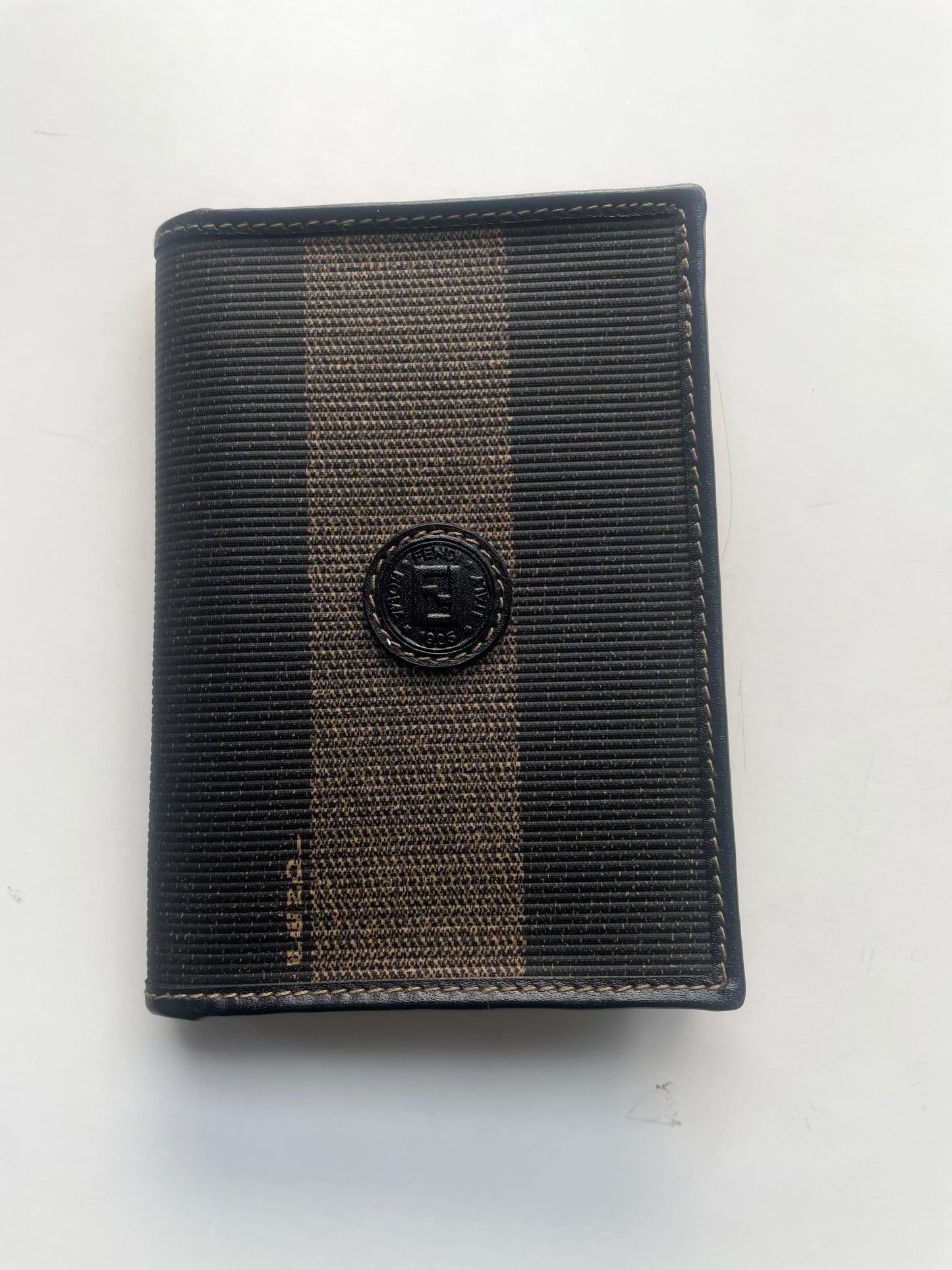 FENDI Vintage Unisex Black/Khaki Striped Card Case.