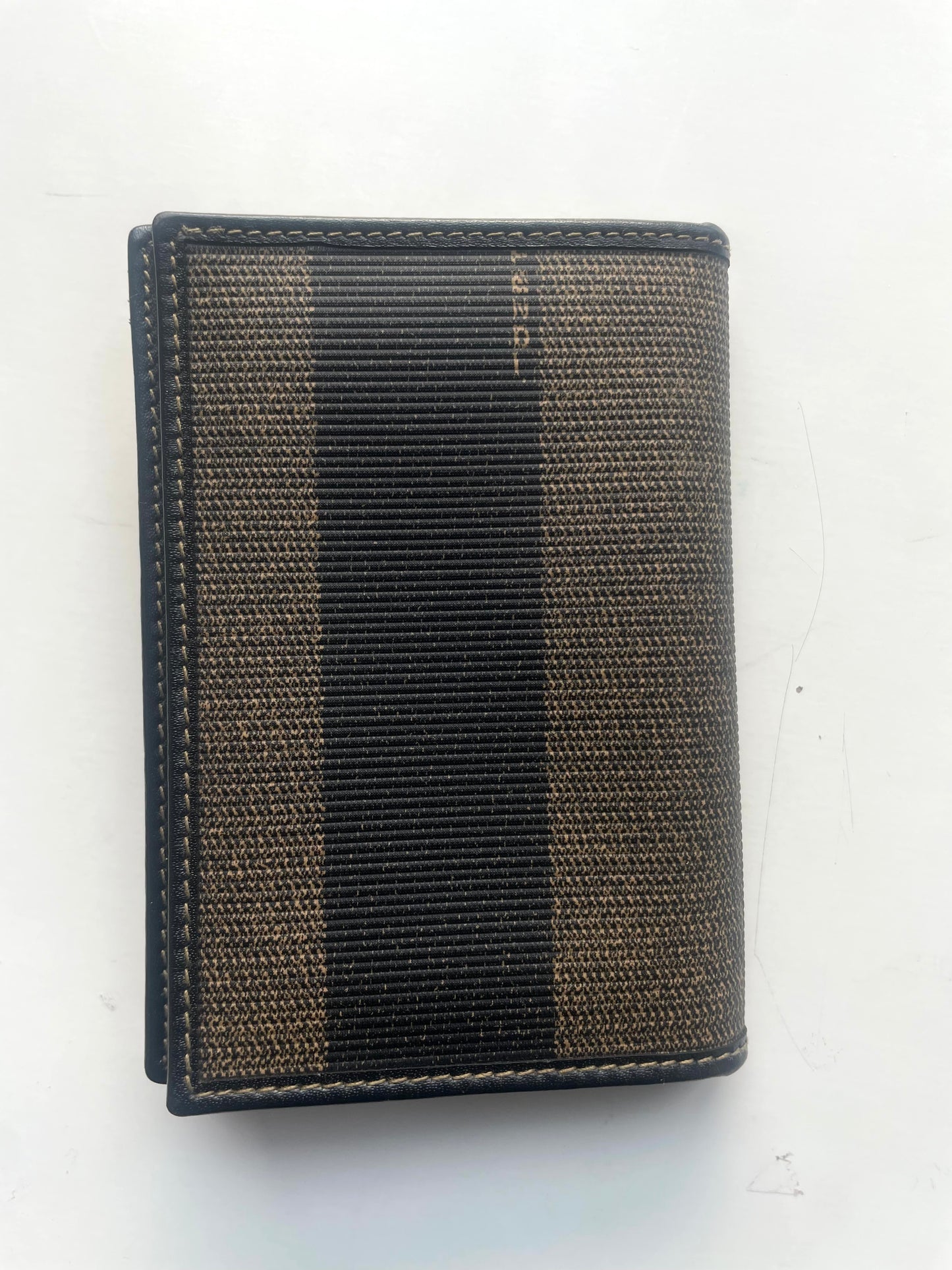 FENDI Vintage Unisex Black/Khaki Striped Card Case.