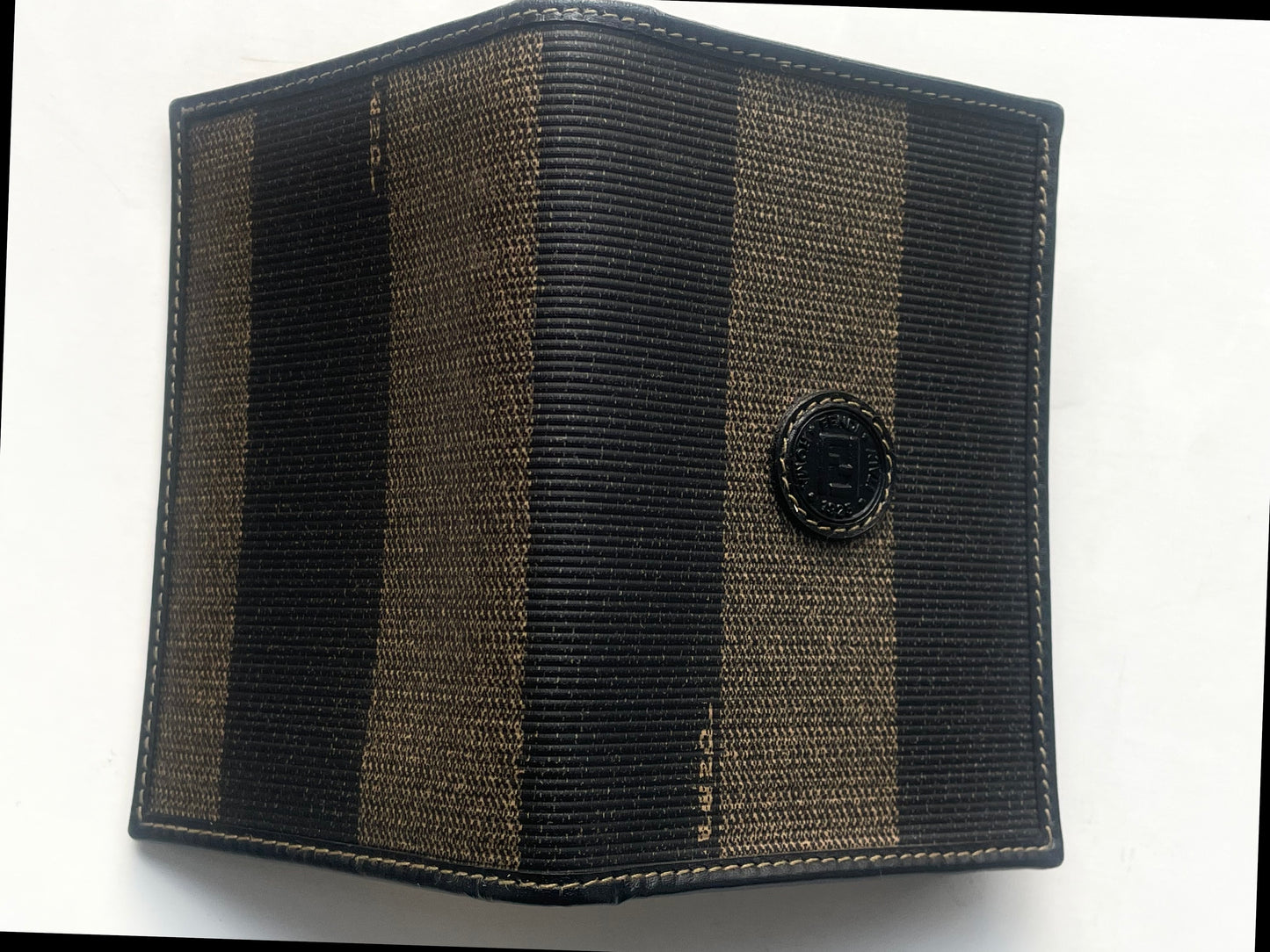 FENDI Vintage Unisex Black/Khaki Striped Card Case.