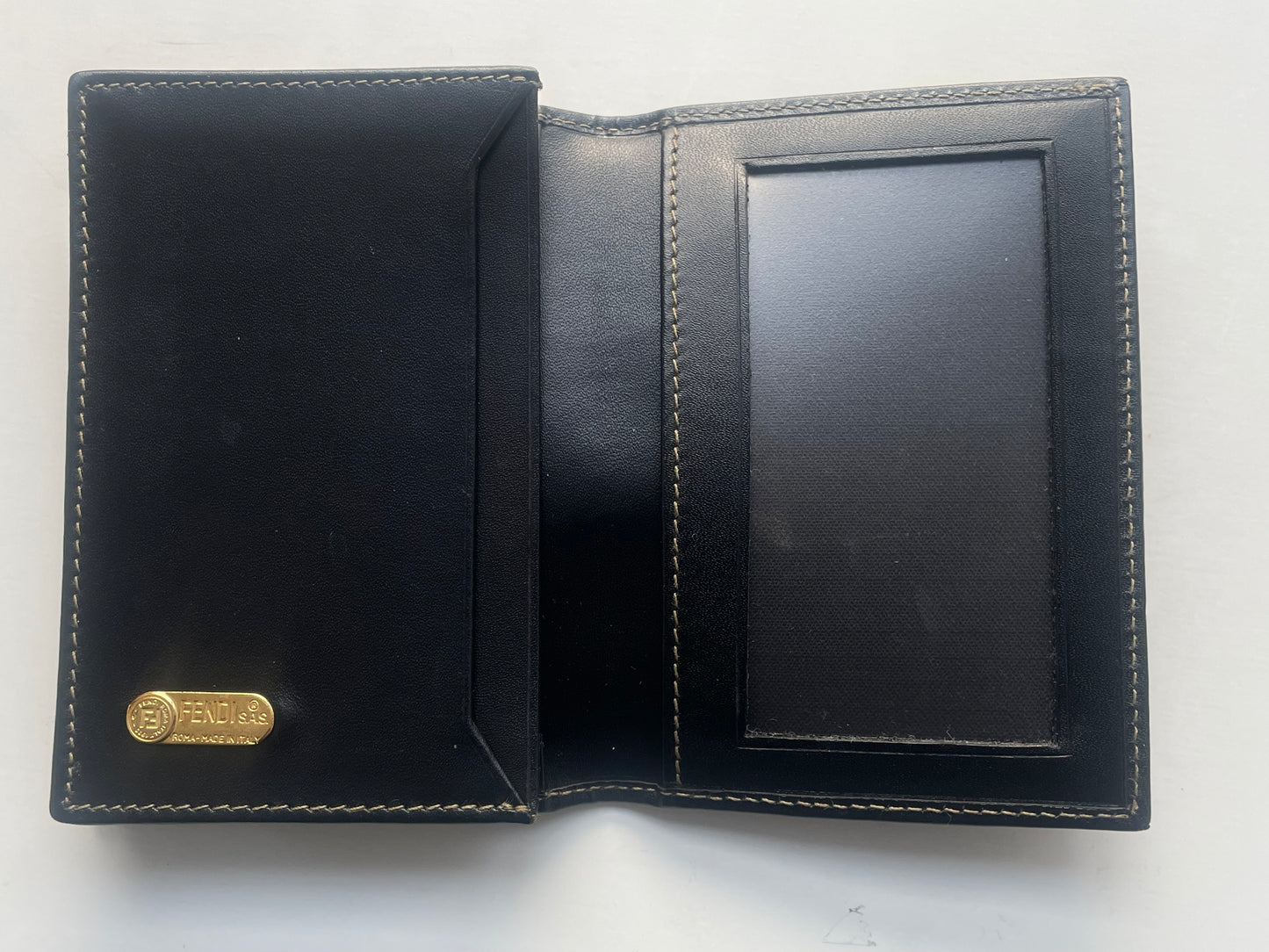 FENDI Vintage Unisex Black/Khaki Striped Card Case.