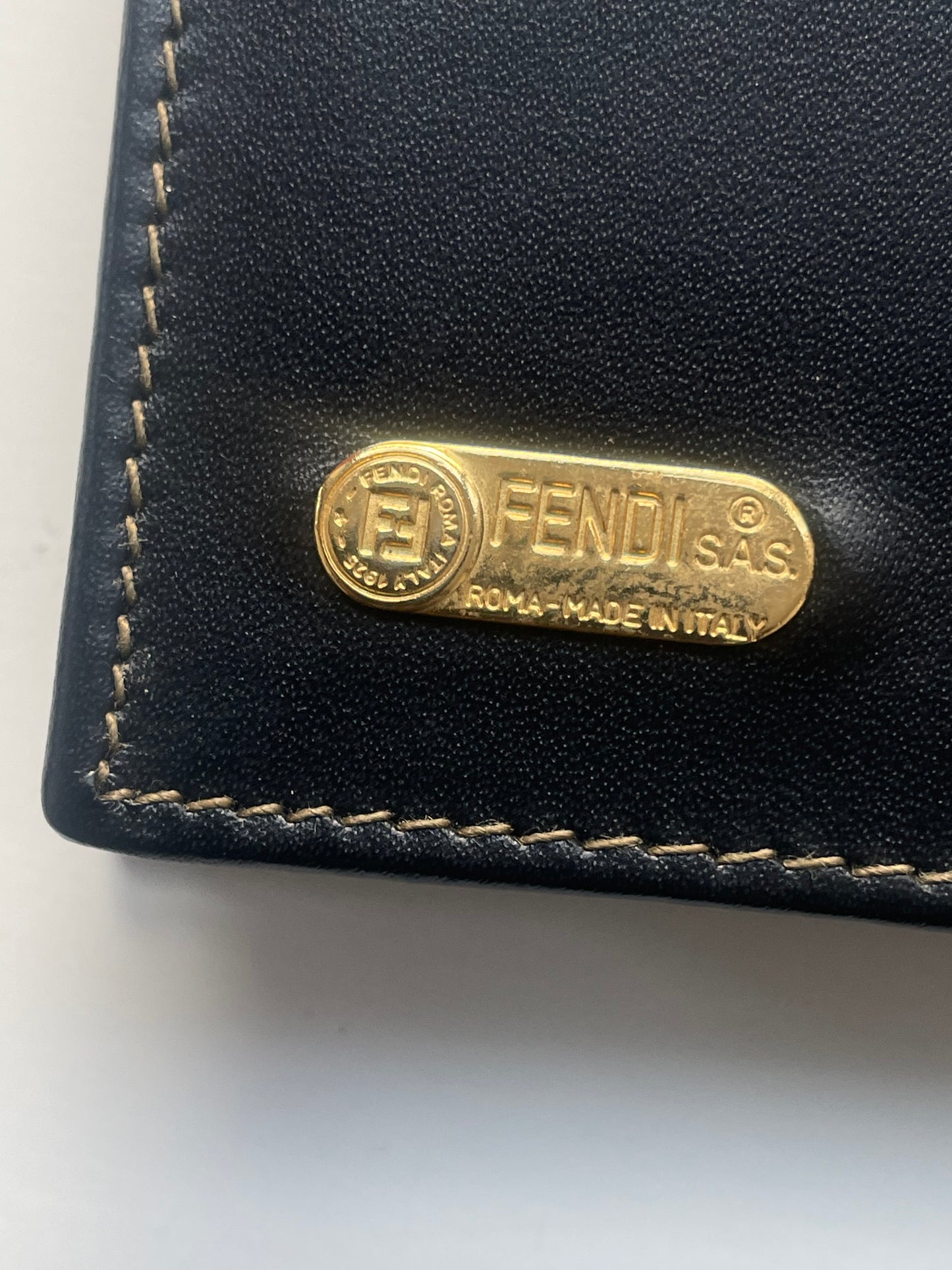 FENDI Vintage Unisex Black/Khaki Striped Card Case.