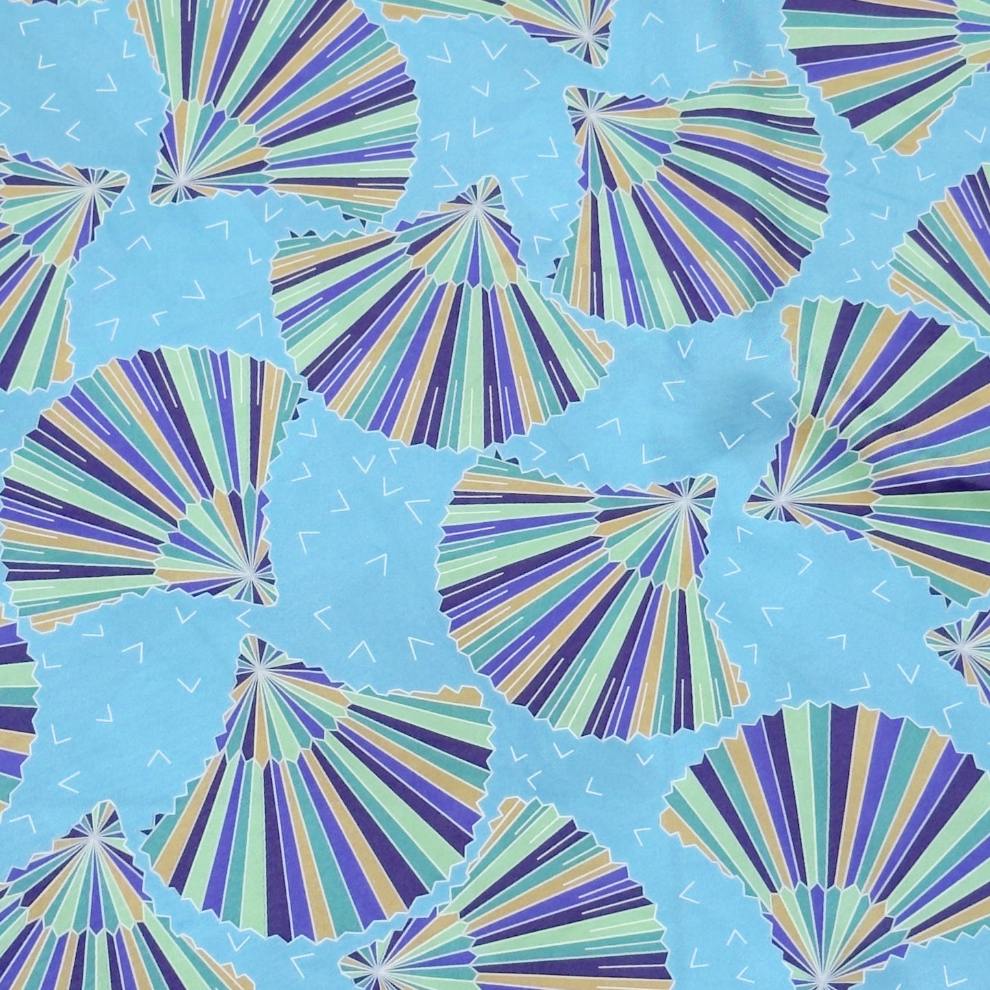 LIBERTY Vintage Sea Blue Silk Scarf. Geometric Hand Fan Design