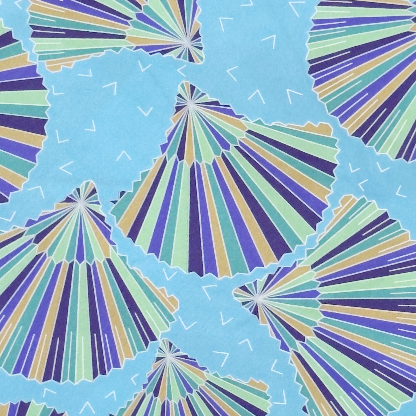 LIBERTY Vintage Sea Blue Silk Scarf. Geometric Hand Fan Design