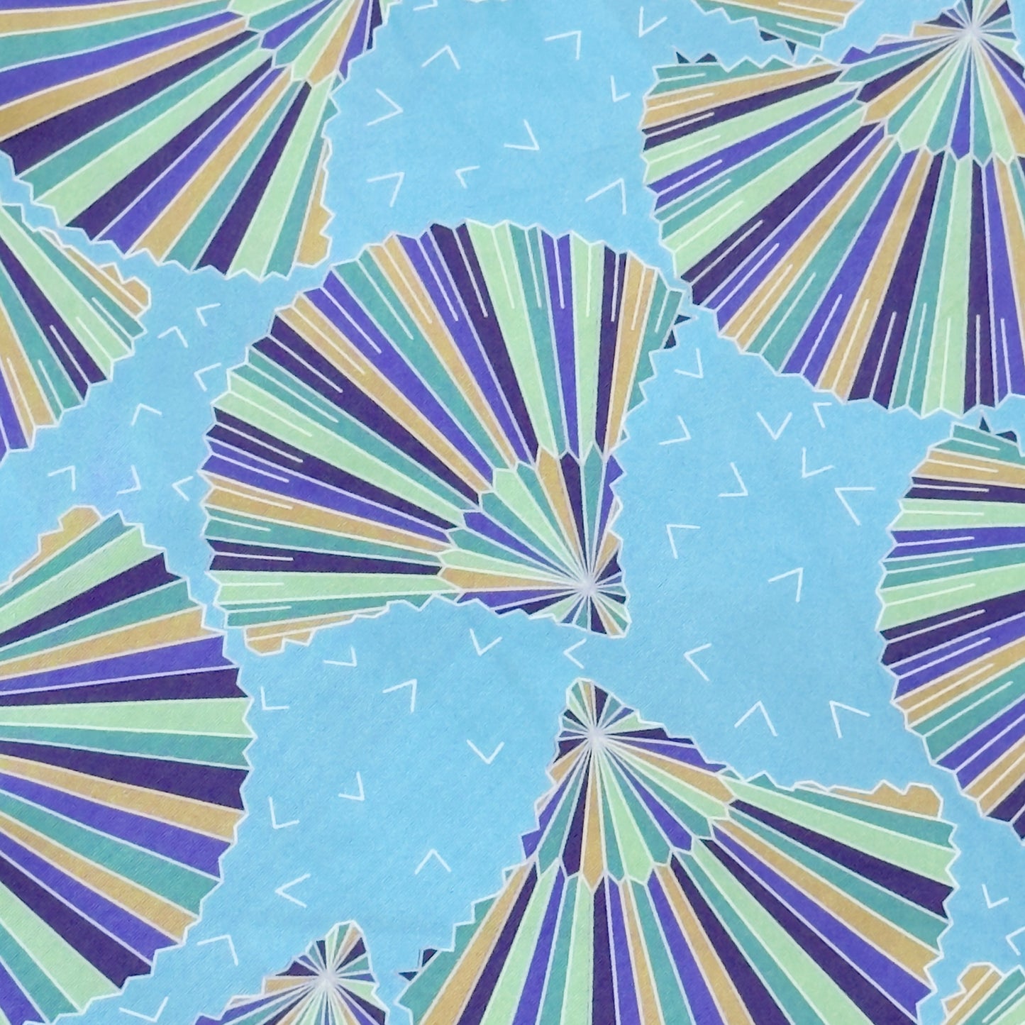 LIBERTY Vintage Sea Blue Silk Scarf. Geometric Hand Fan Design