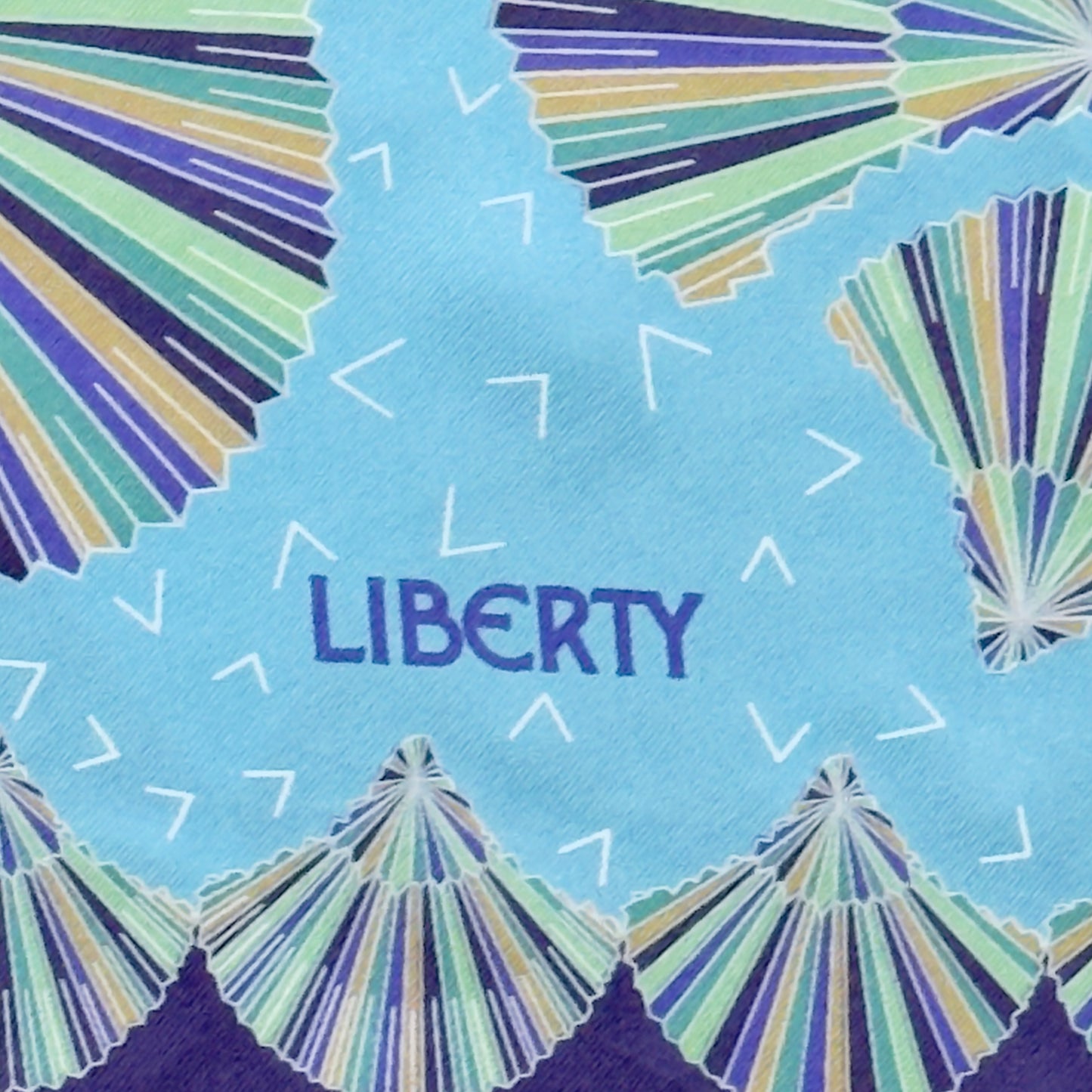 LIBERTY Vintage Sea Blue Silk Scarf. Geometric Hand Fan Design