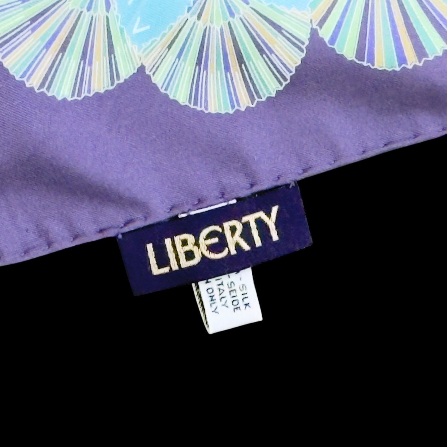 LIBERTY Vintage Sea Blue Silk Scarf. Geometric Hand Fan Design