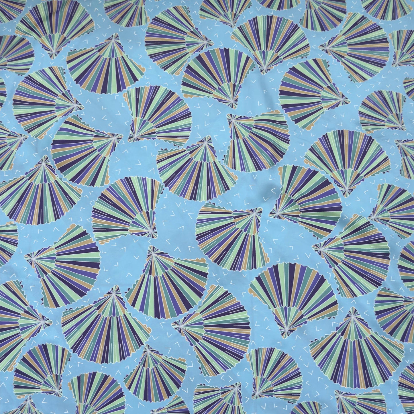 LIBERTY Vintage Sea Blue Silk Scarf. Geometric Hand Fan Design
