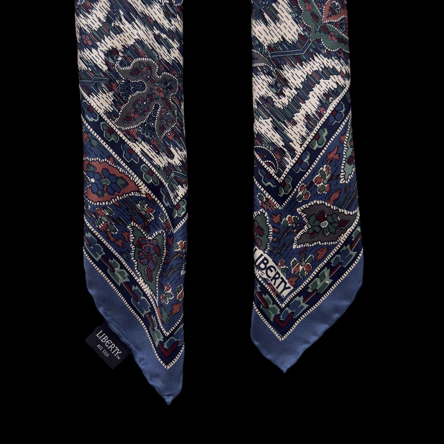 LIBERTY Vintage Purple Blue Floral Silk Neckerchief Scarf (69 cm by 68 cm) hand rolled hem