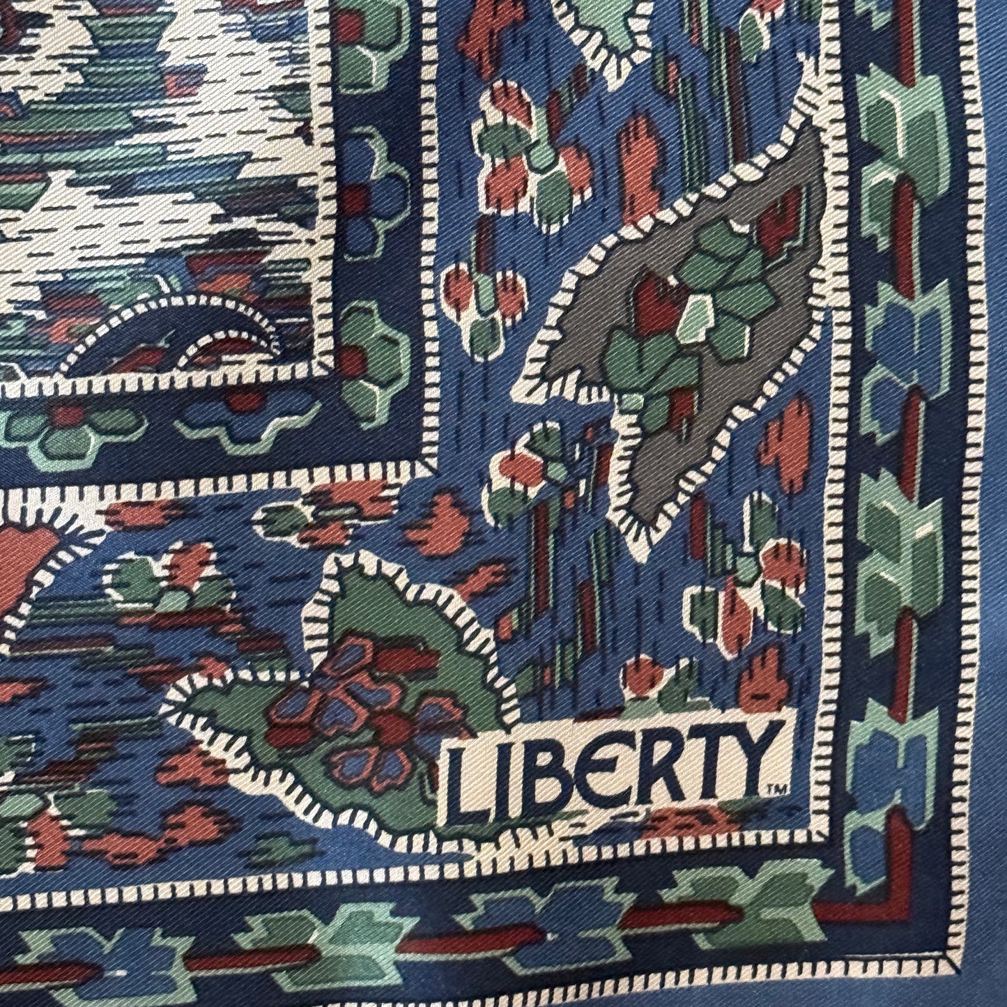 LIBERTY Vintage Purple Blue Floral Silk Neckerchief Scarf (69 cm by 68 cm) hand rolled hem