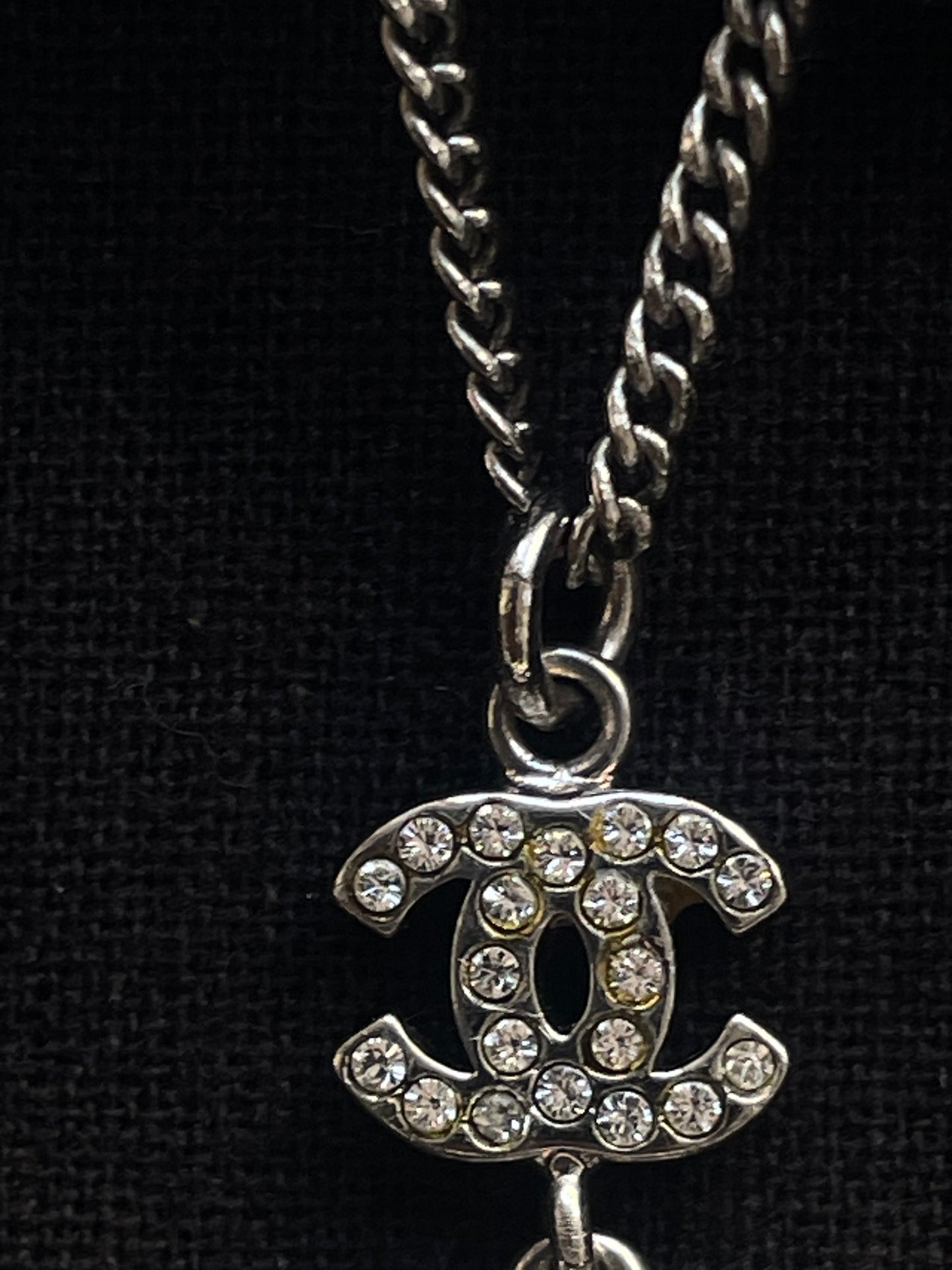 CHANEL Silver Plated Necklace (Floral & CC Logo Pendant)