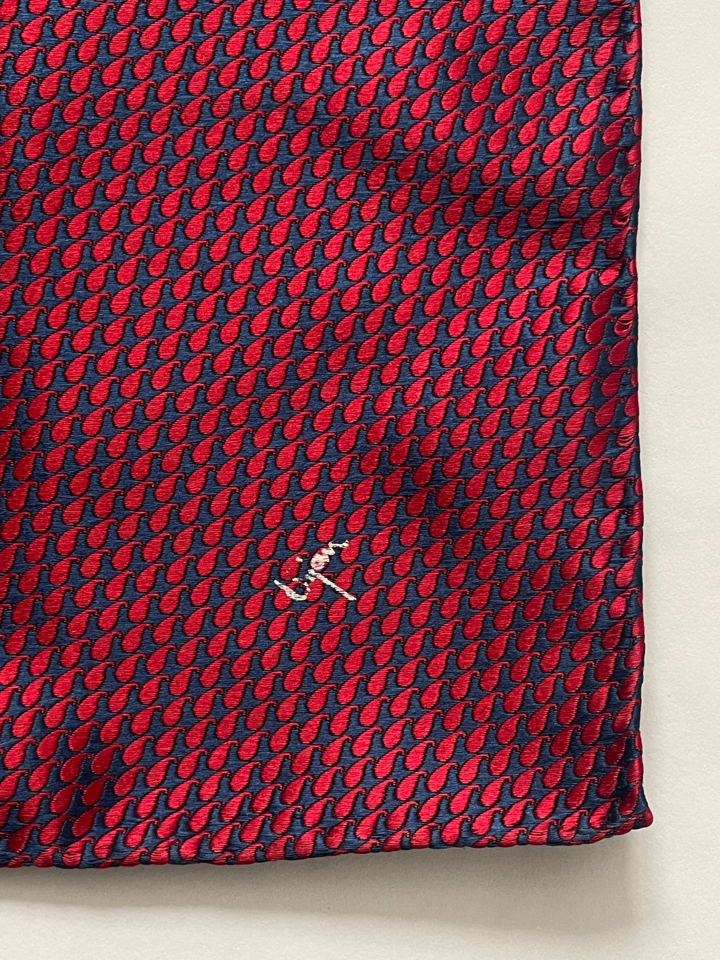 BIJAN Vintage Navy-Blue Geometric Silk Tie/Pocket Square Set.