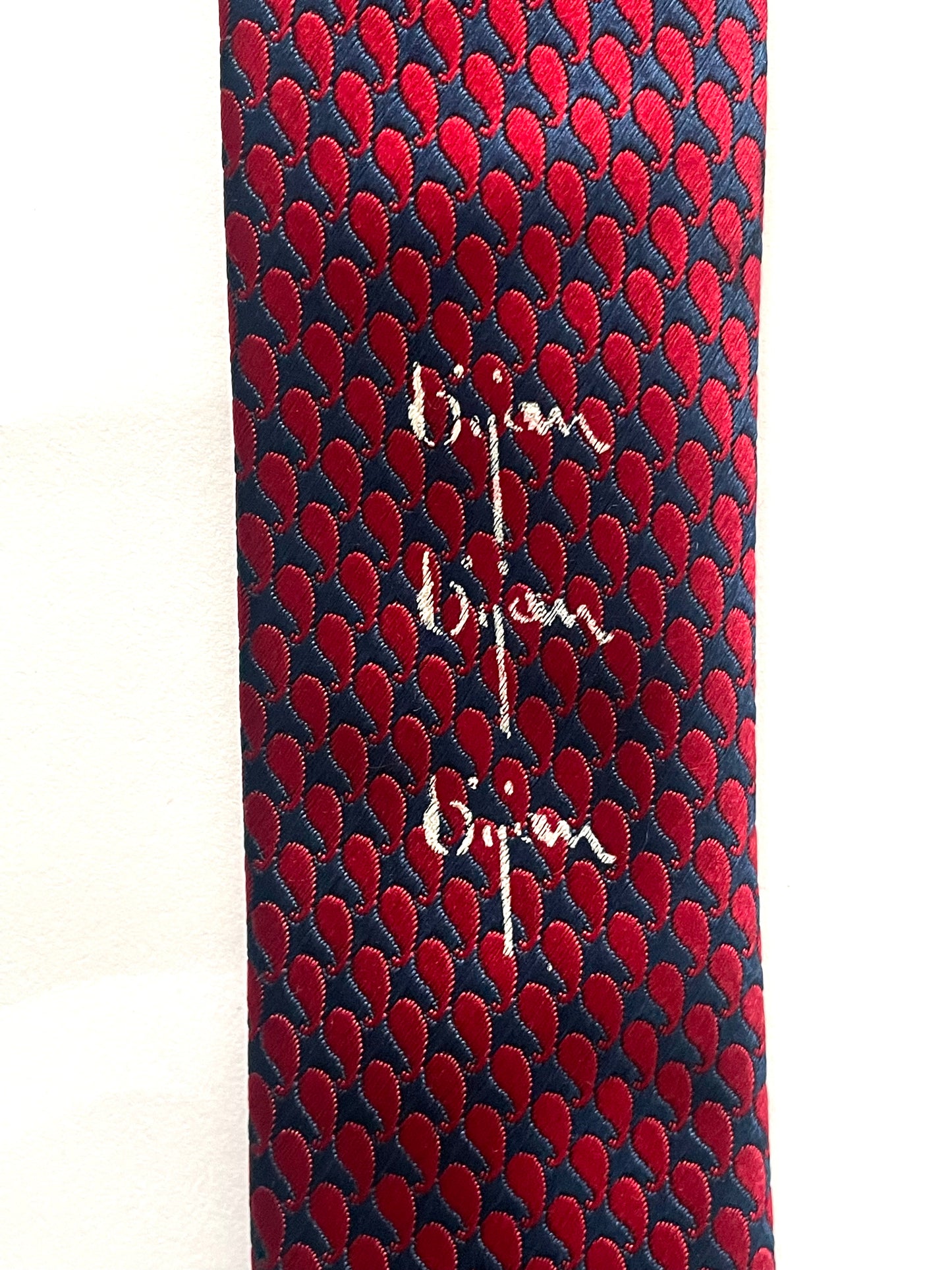 BIJAN Vintage Navy-Blue Geometric Silk Tie/Pocket Square Set.