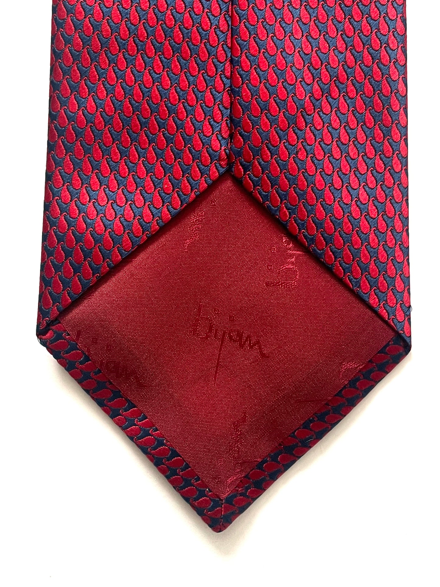 BIJAN Vintage Navy-Blue Geometric Silk Tie/Pocket Square Set.