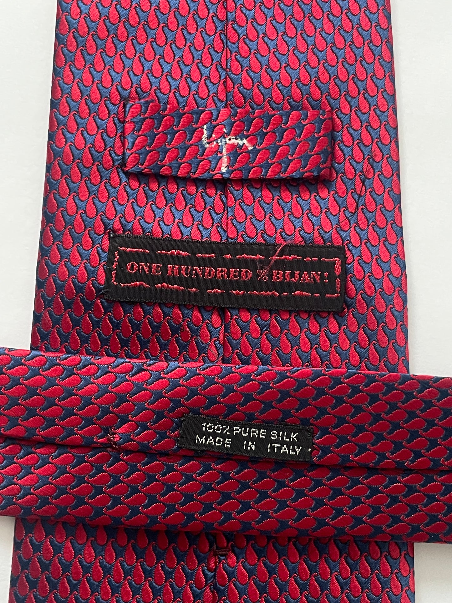 BIJAN Vintage Navy-Blue Geometric Silk Tie/Pocket Square Set.