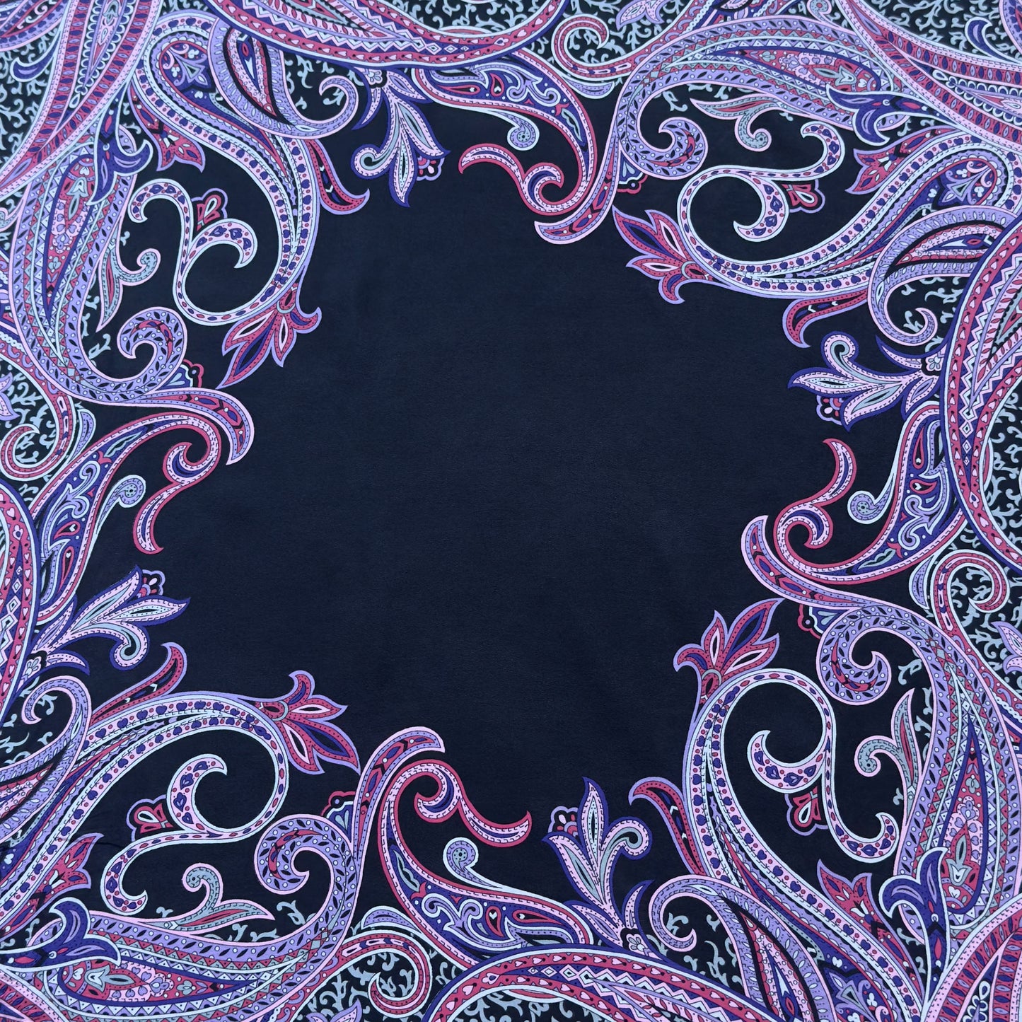 GABRIELLI Vintage Black Paisley Crepe Silk Scarf (84 cm by 86 cm)