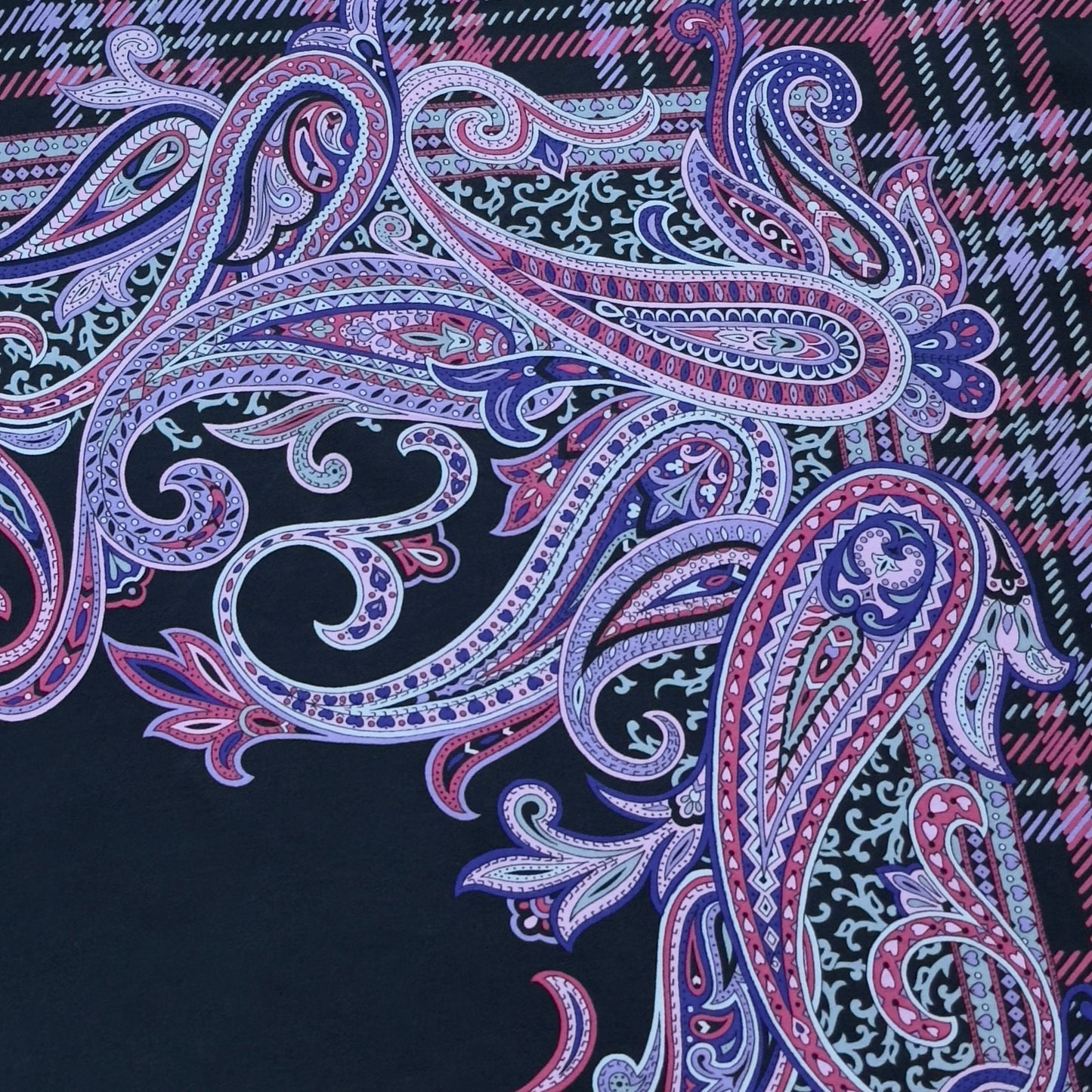 GABRIELLI Vintage Black Paisley Crepe Silk Scarf (84 cm by 86 cm)