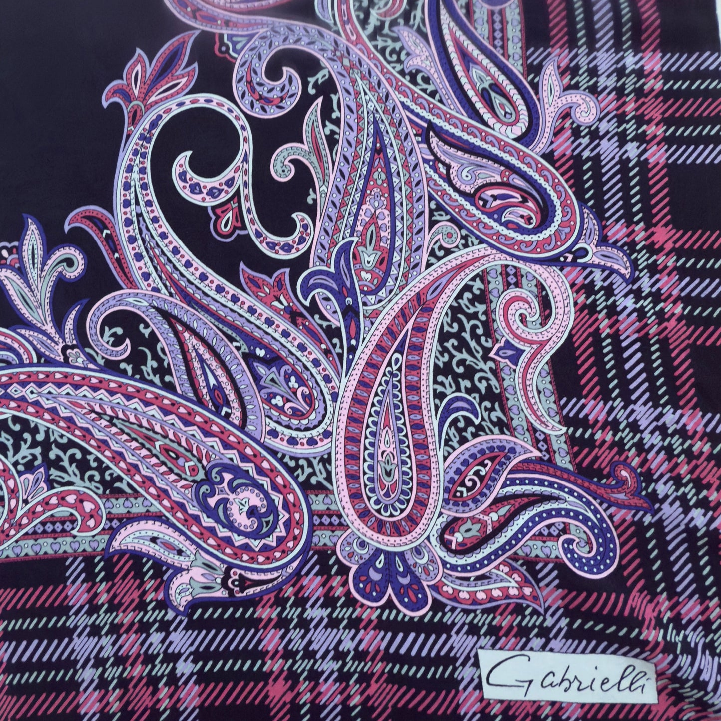 GABRIELLI Vintage Black Paisley Crepe Silk Scarf (84 cm by 86 cm)