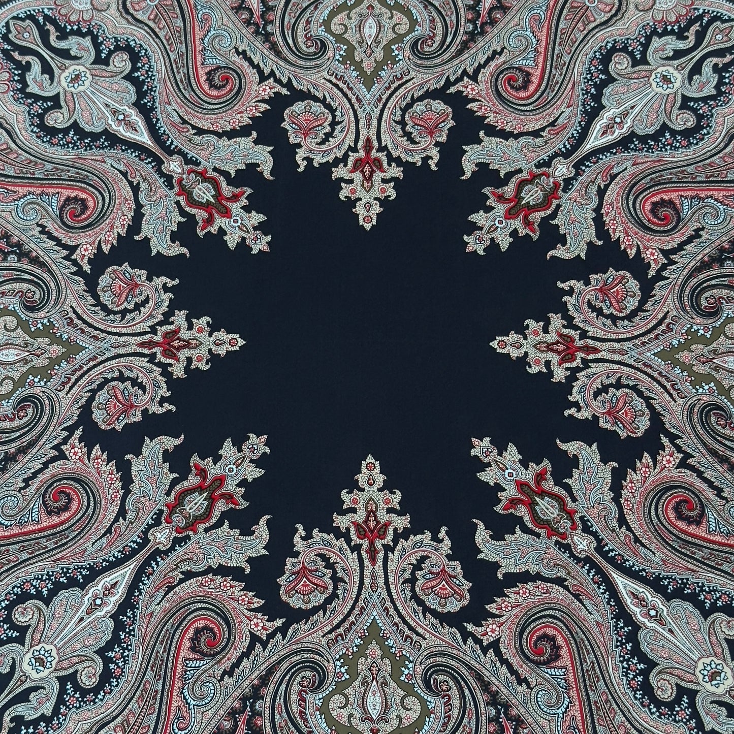 JAEGER Vintage Black Paisley Crepe Silk Scarf (88 cm by 86 cm)