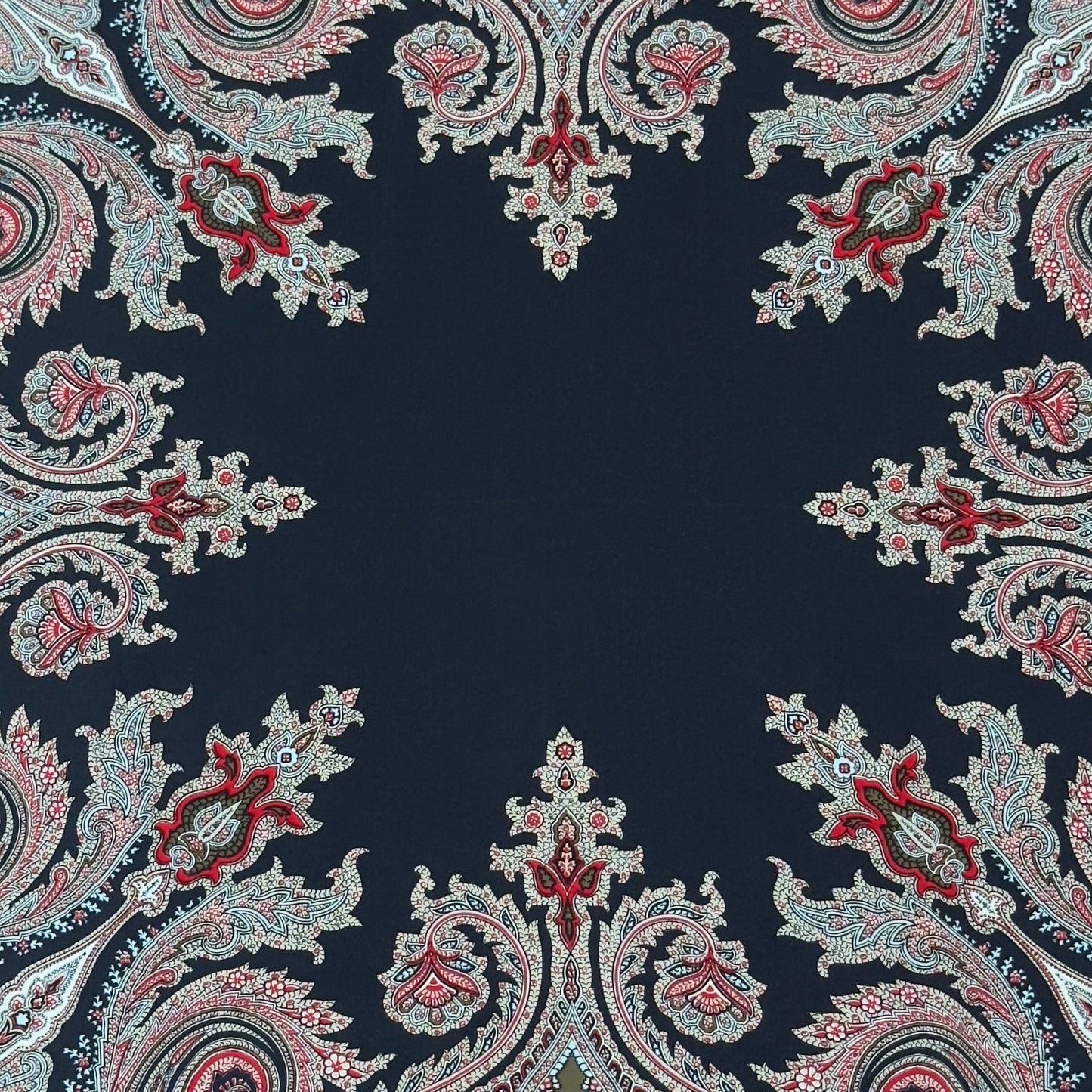 JAEGER Vintage Black Paisley Crepe Silk Scarf (88 cm by 86 cm)