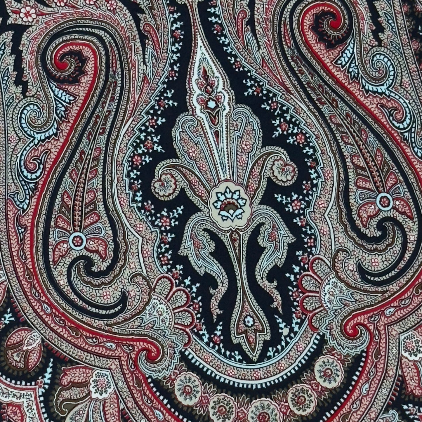 JAEGER Vintage Black Paisley Crepe Silk Scarf (88 cm by 86 cm)