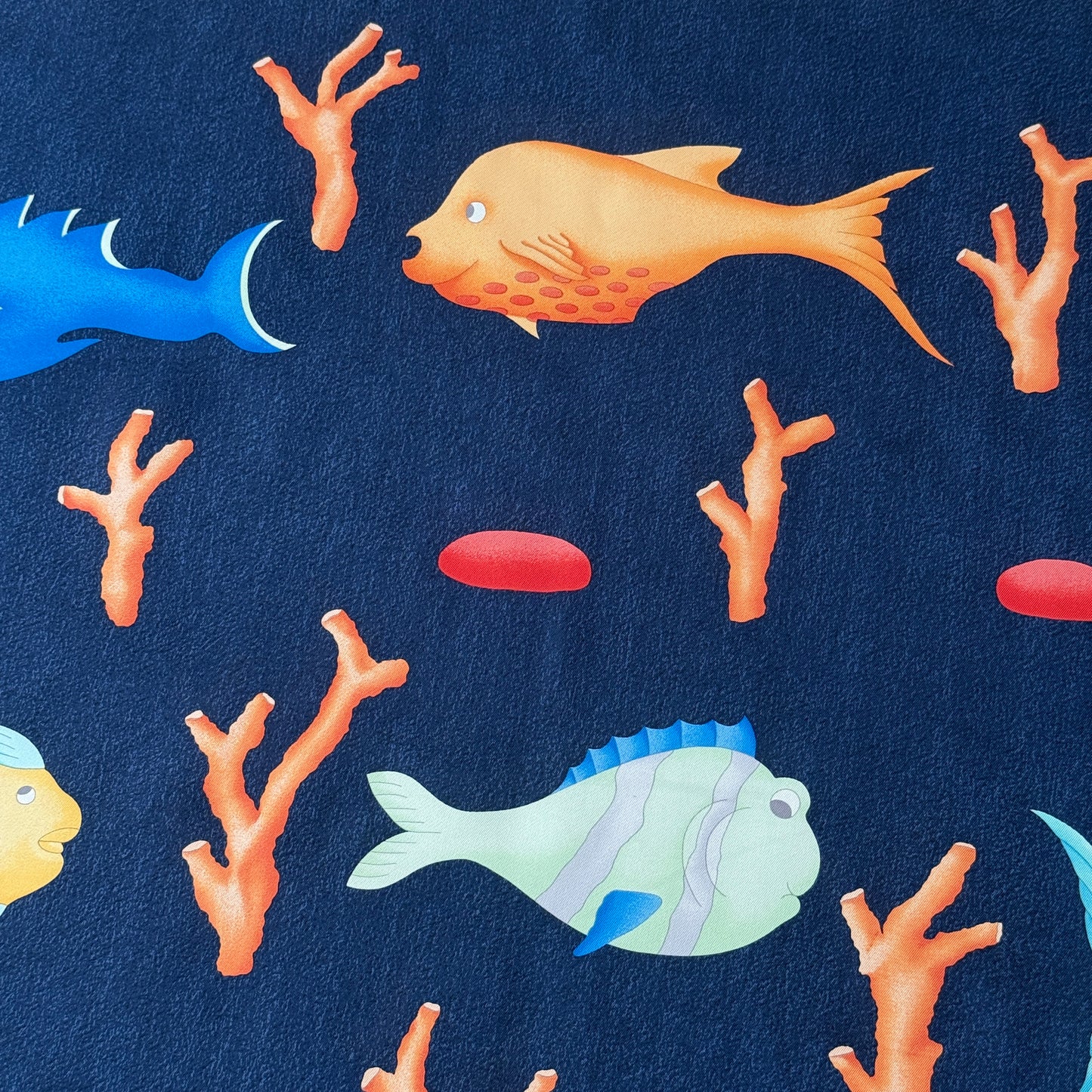 BVLGARI Vintage Navy Blue Fishes Silk Scarf. Hand rolled hem (83 cm by 84 cm) designed by Davide Pizzigoni