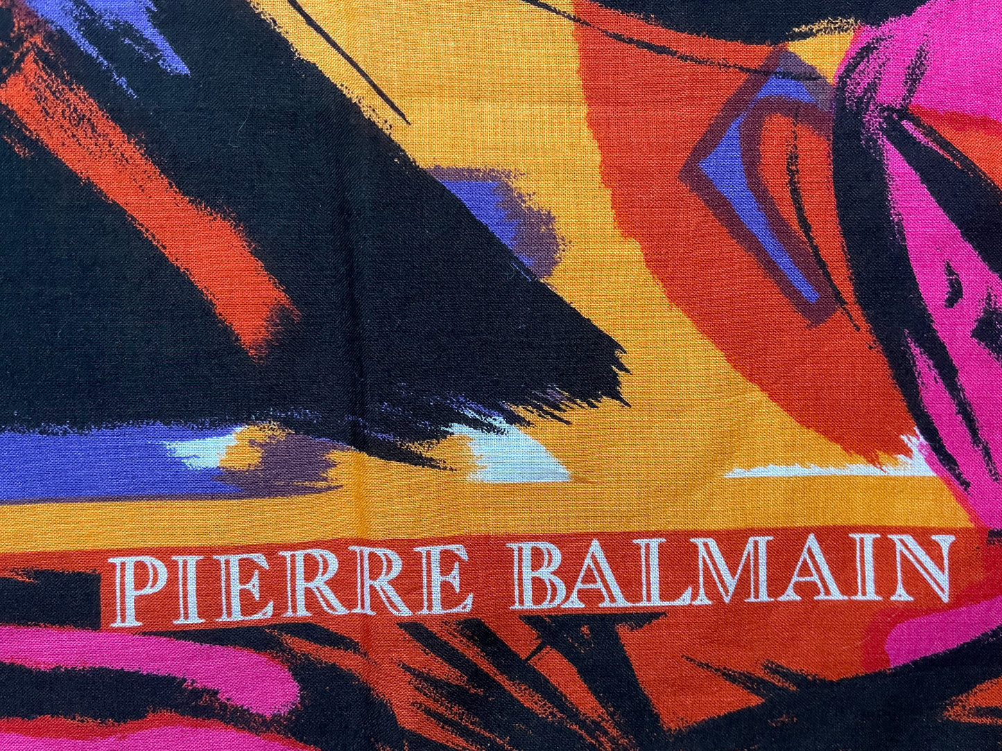 PIERRE BALMAIN Vintage Magenta Arty Floral Cotton Scarf (85 cm by 82 cm) Hand rolled Hem.