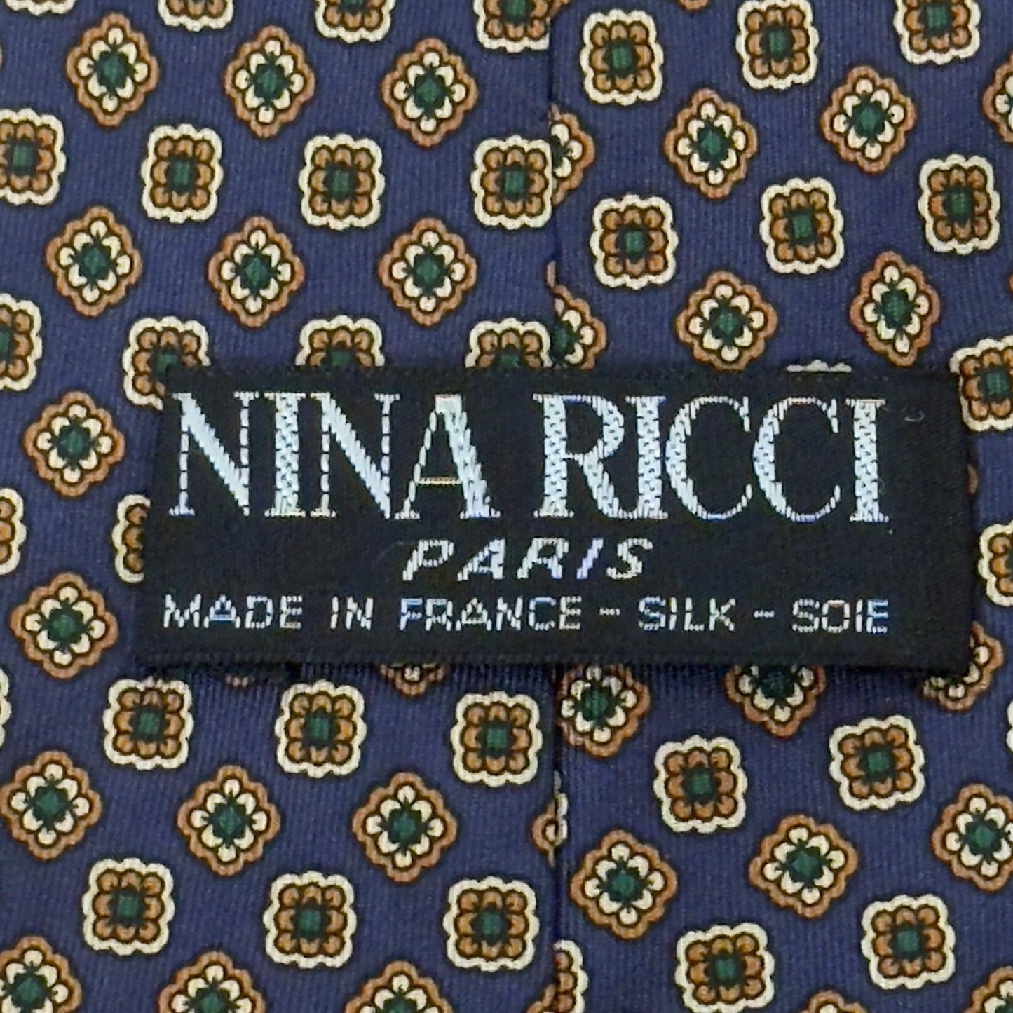 NINA RICCI Vintage Navy Blue Floral Dots Silk Tie (9.5 cm by 151 cm)