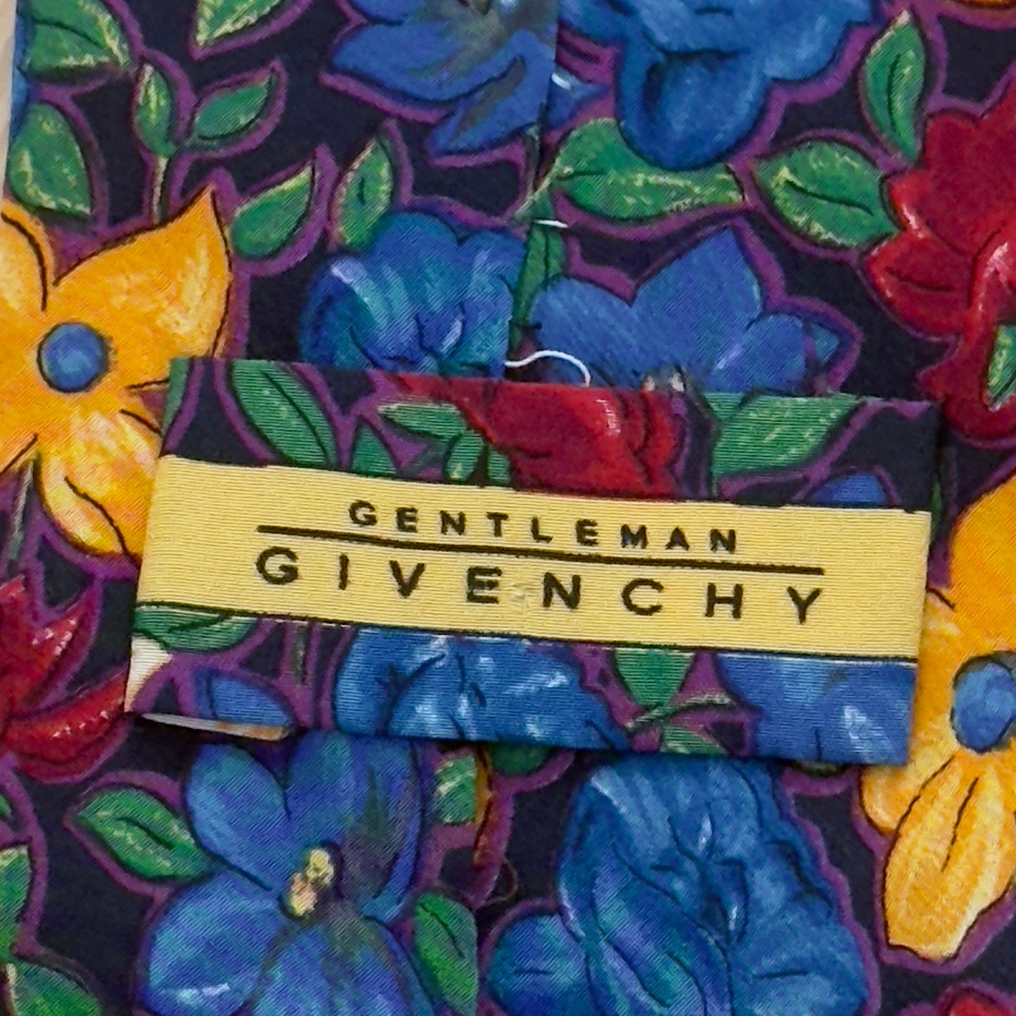 GIVENCHY Couture Vintage Black Floral Crepe Silk Tie (9.5 cm by 143 cm)