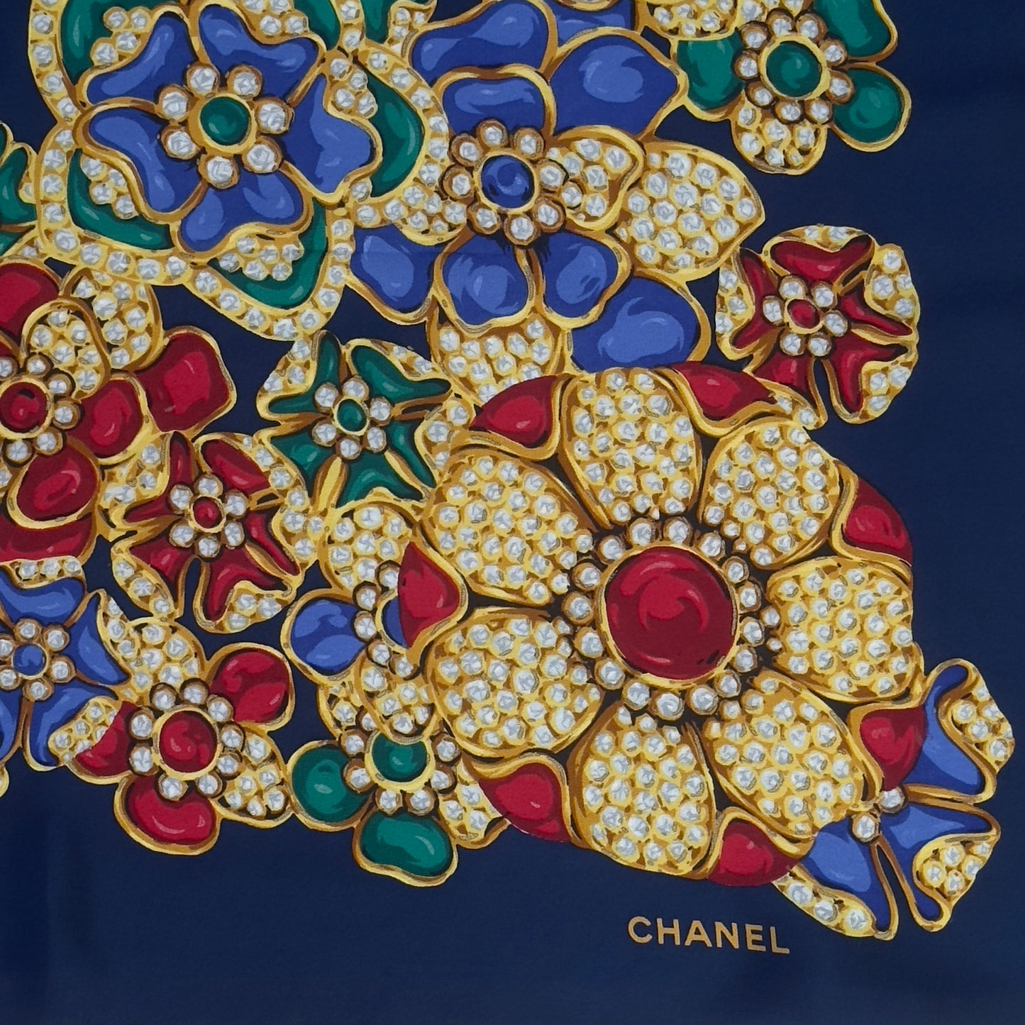 CHANEL Vintage Navy Blue Crepe Silk Scarf (86 cm by 84 cm)