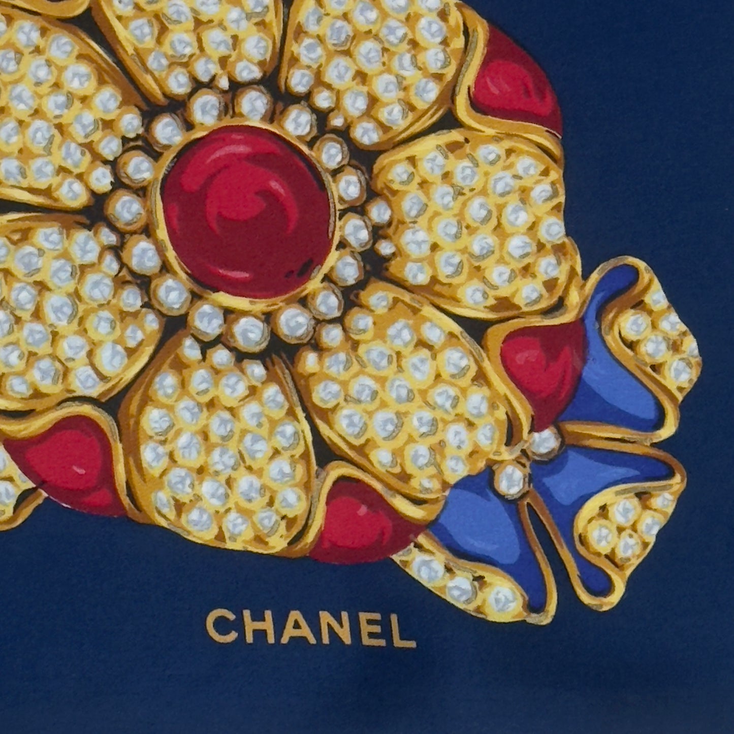 CHANEL Vintage Navy Blue Crepe Silk Scarf (86 cm by 84 cm)