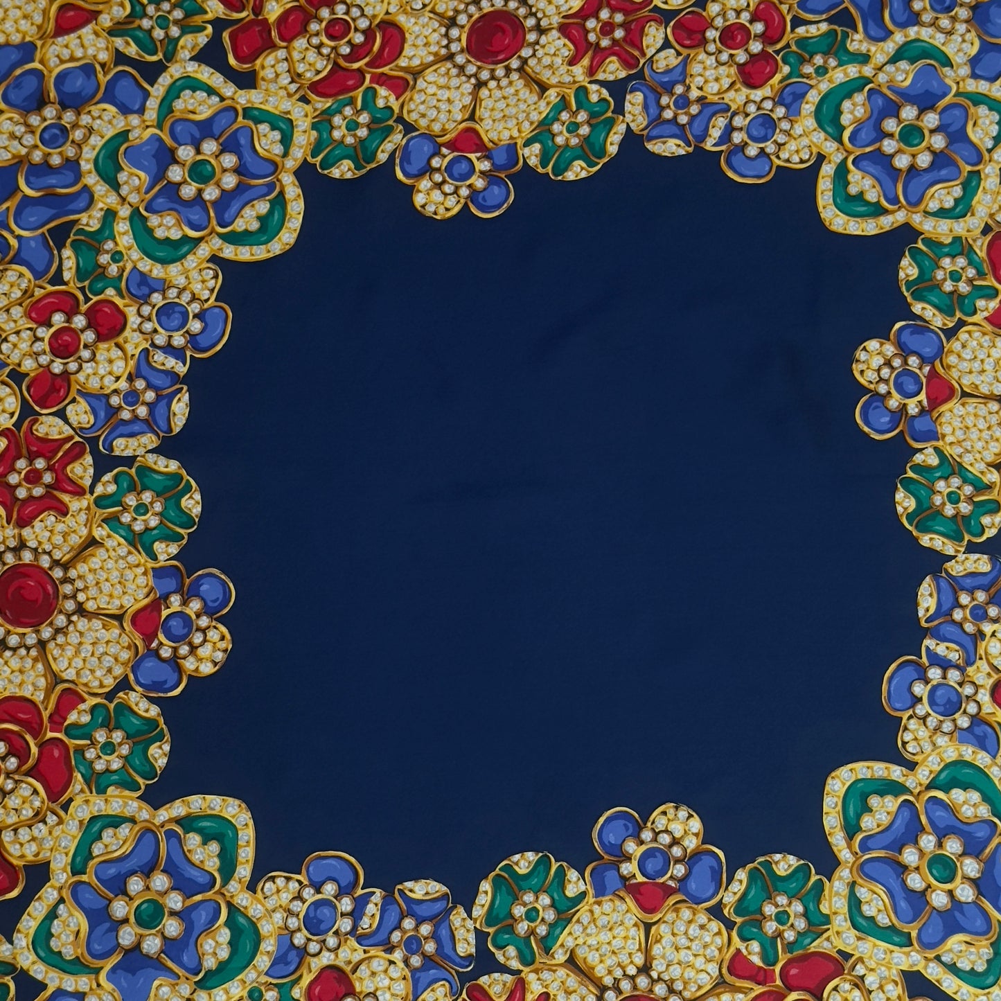 CHANEL Vintage Navy Blue Crepe Silk Scarf (86 cm by 84 cm)