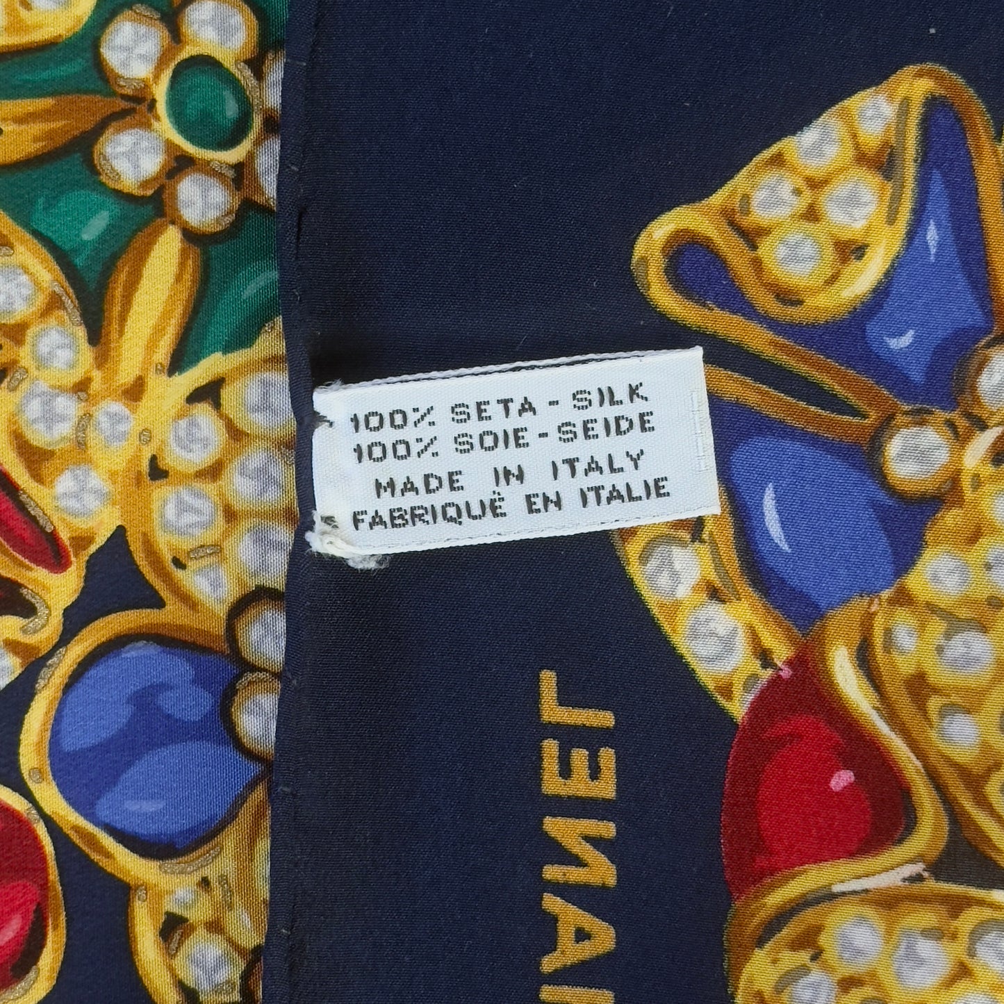 CHANEL Vintage Navy Blue Crepe Silk Scarf (86 cm by 84 cm)
