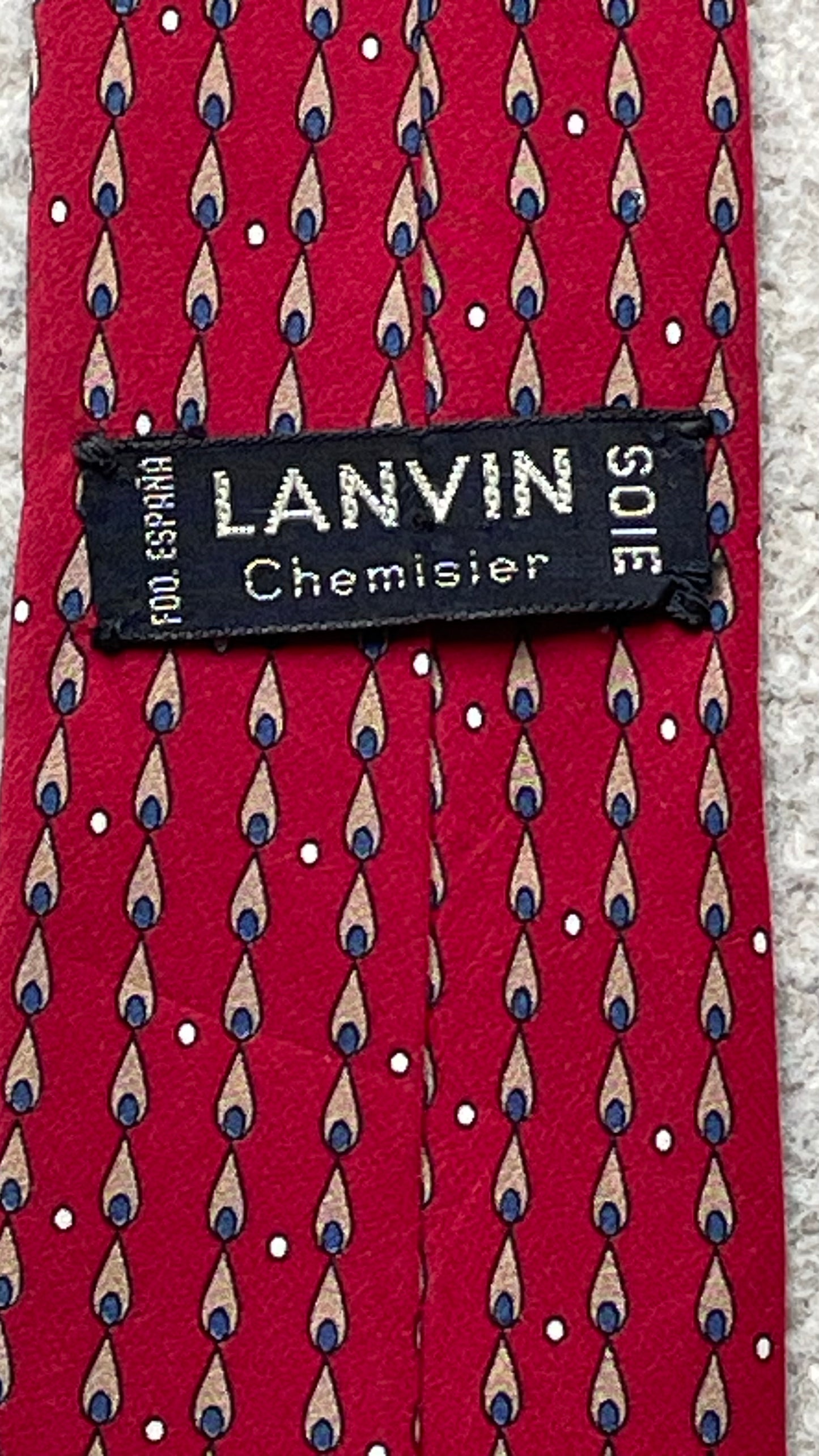 LANVIN Vintage Red Geometric Abstract Crepe Silk Tie ( 7 cm by 150.5 cm) Smaller Front Size, Longer Length