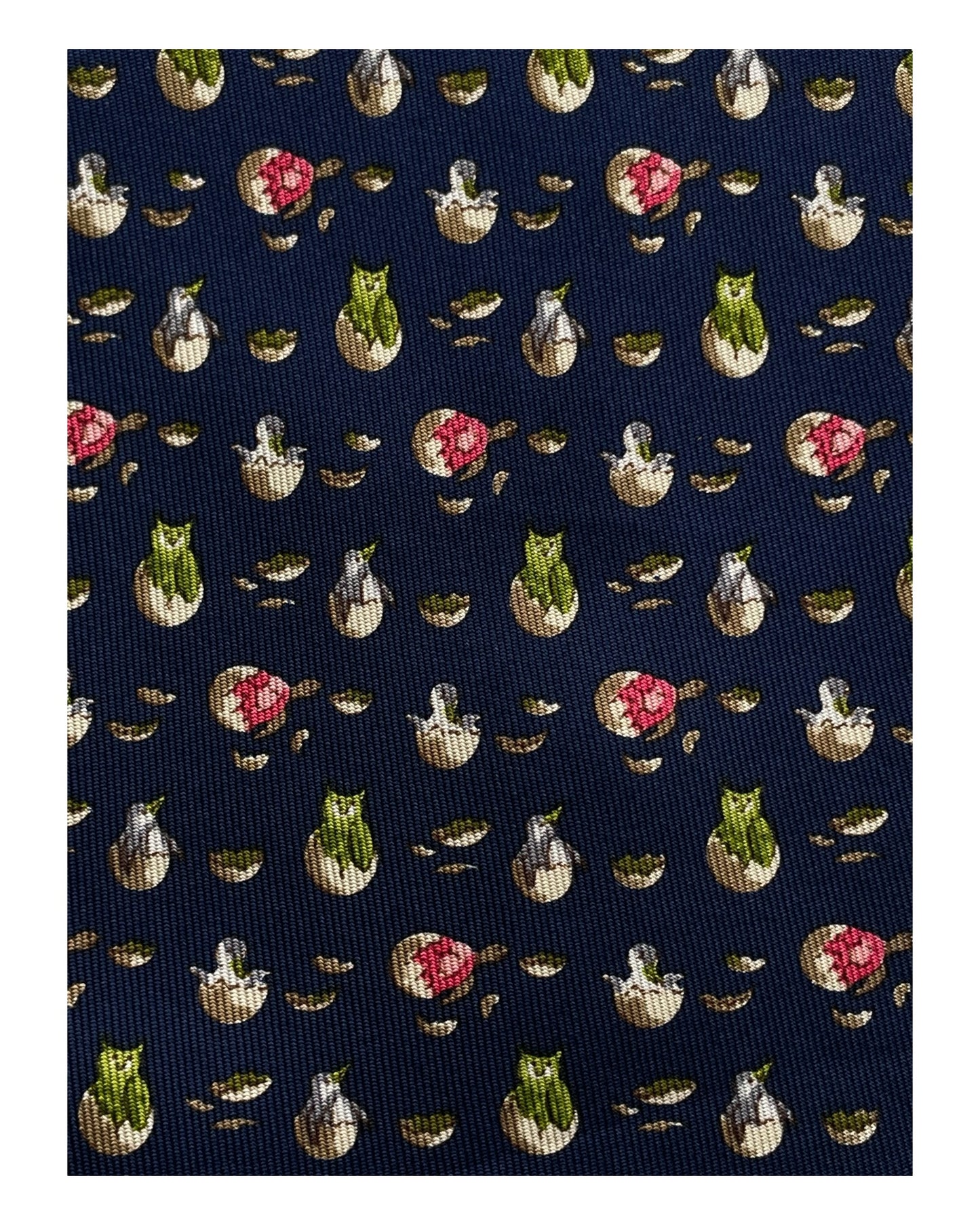 Navy-blue birds printed vintage silk tie by SALVATORE FERRAGAMO