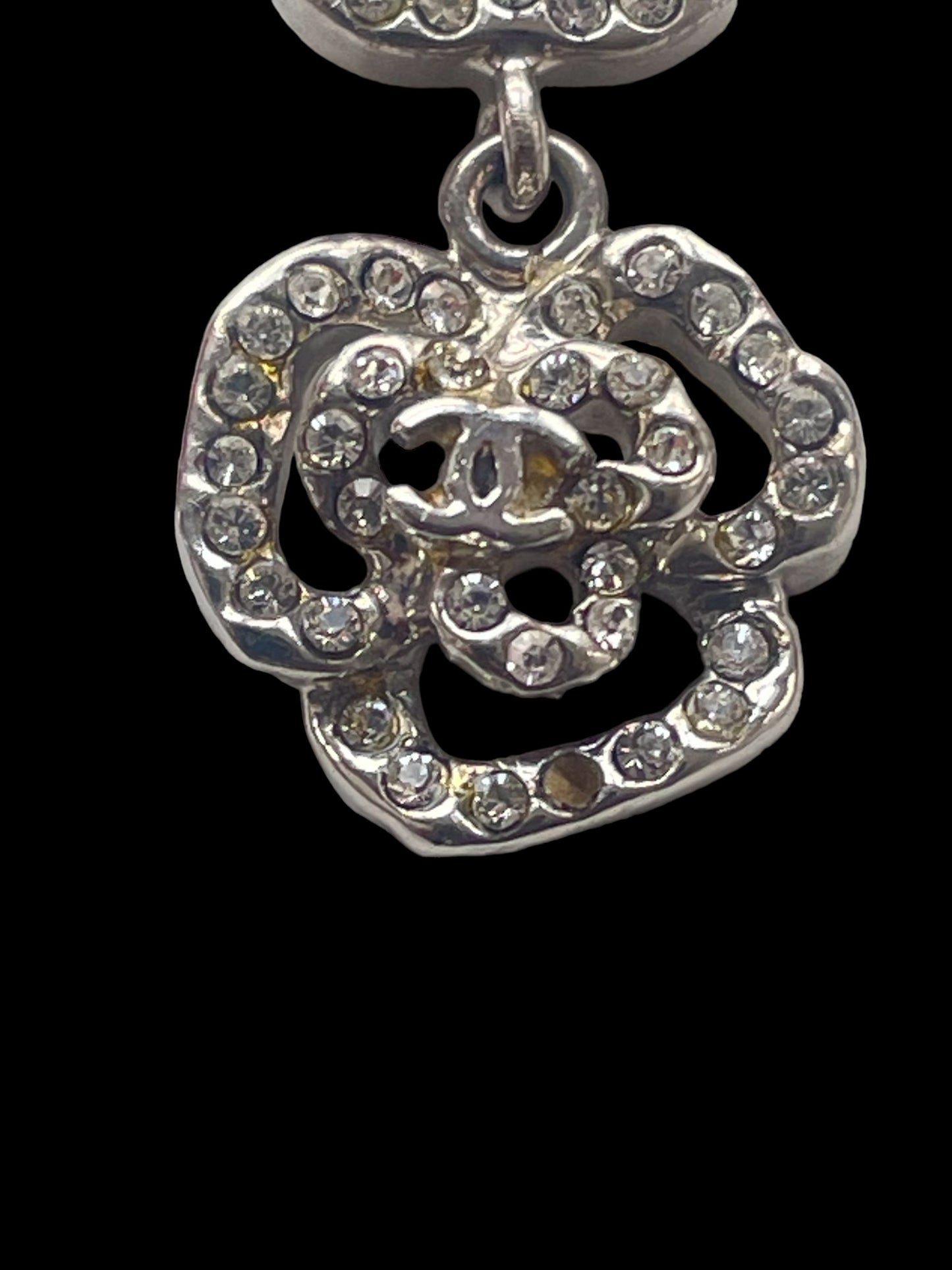 CHANEL Silver Plated Necklace (Floral & CC Logo Pendant)